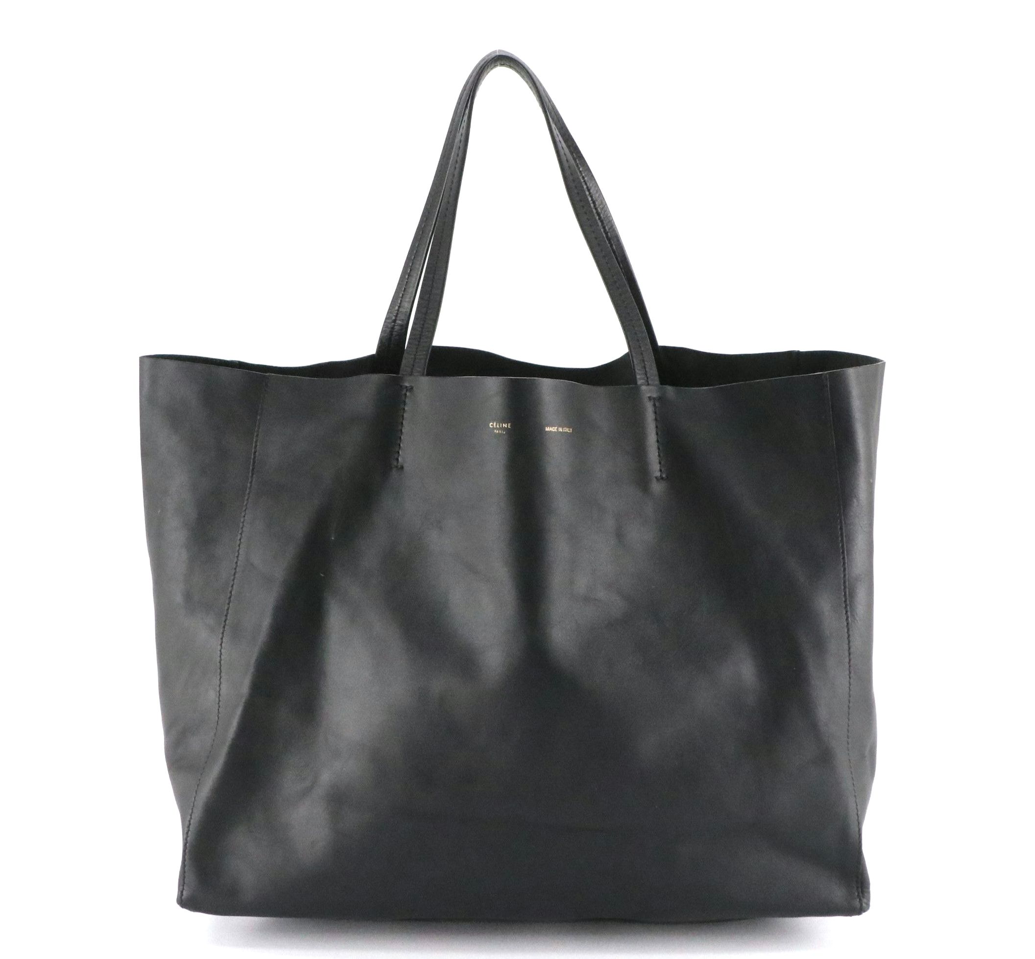 Céline Horizontal Cabas Tote Bag in Black Lambskin Leather
