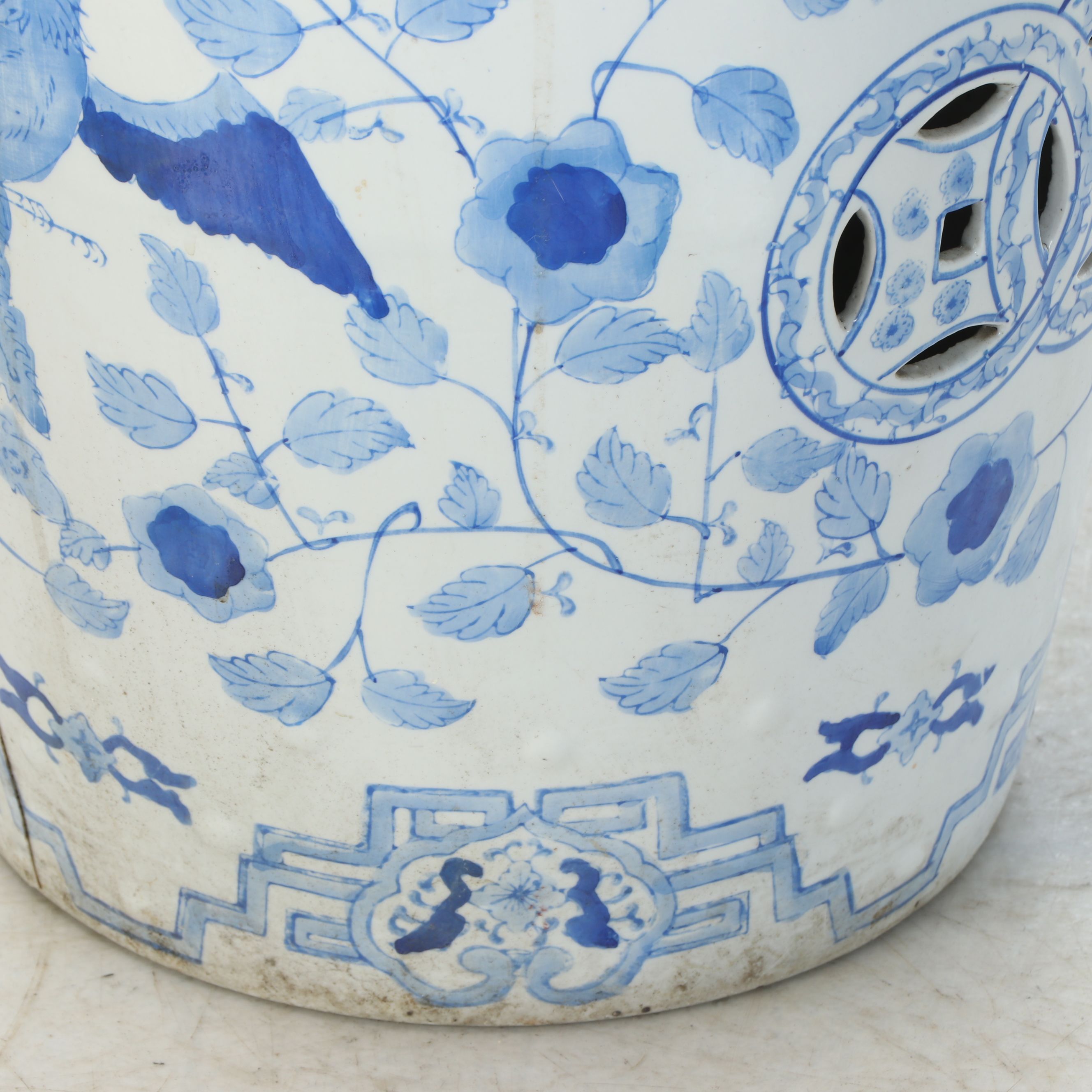 Chinese Blue and White Reticulated Ceramic Garden Stool