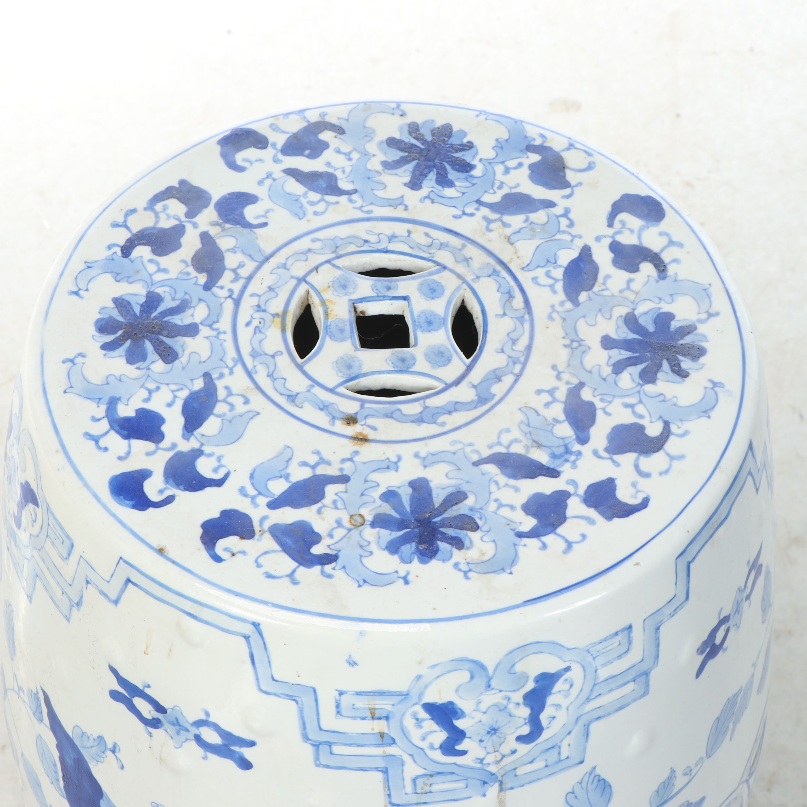 Chinese Blue and White Reticulated Ceramic Garden Stool