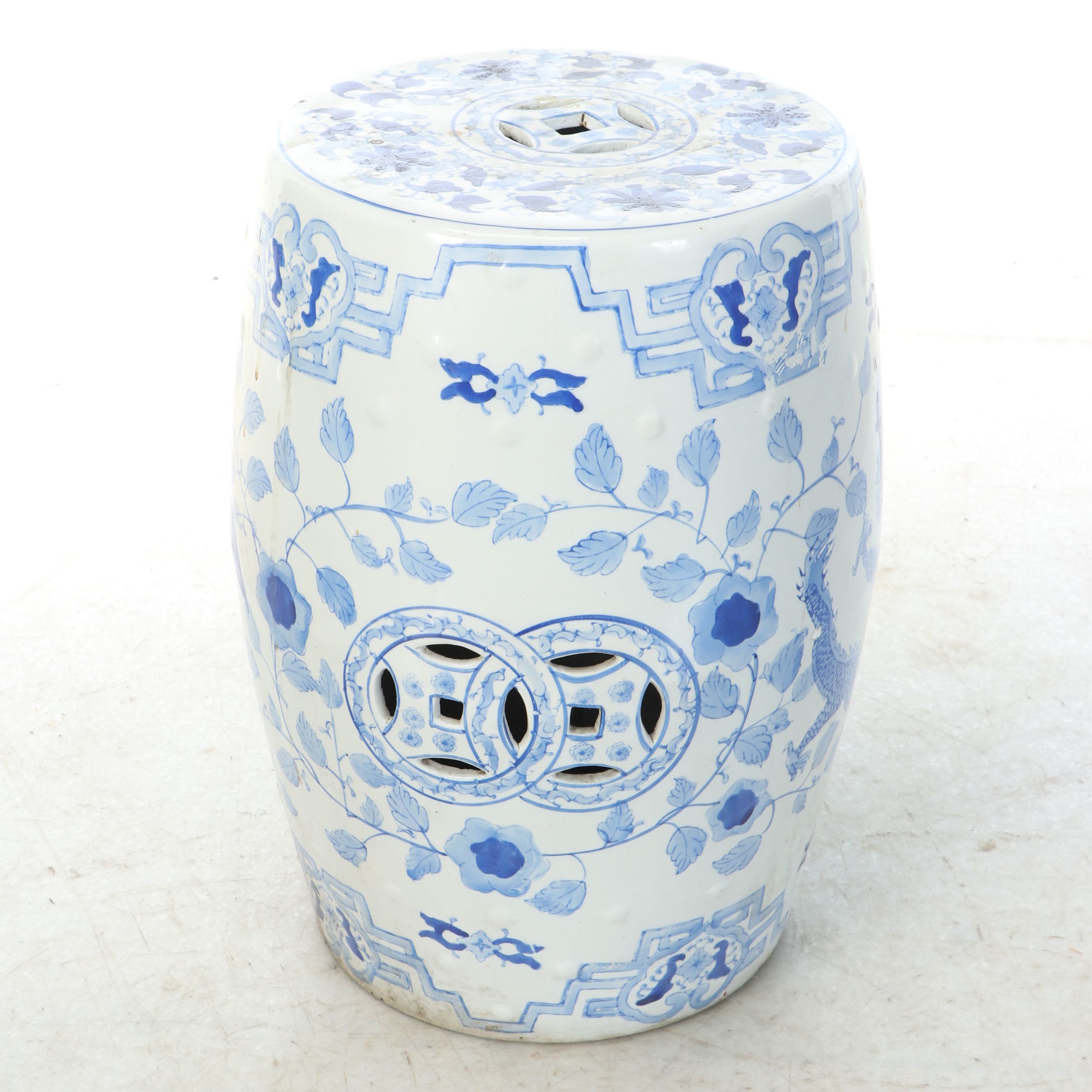 Chinese Blue and White Reticulated Ceramic Garden Stool