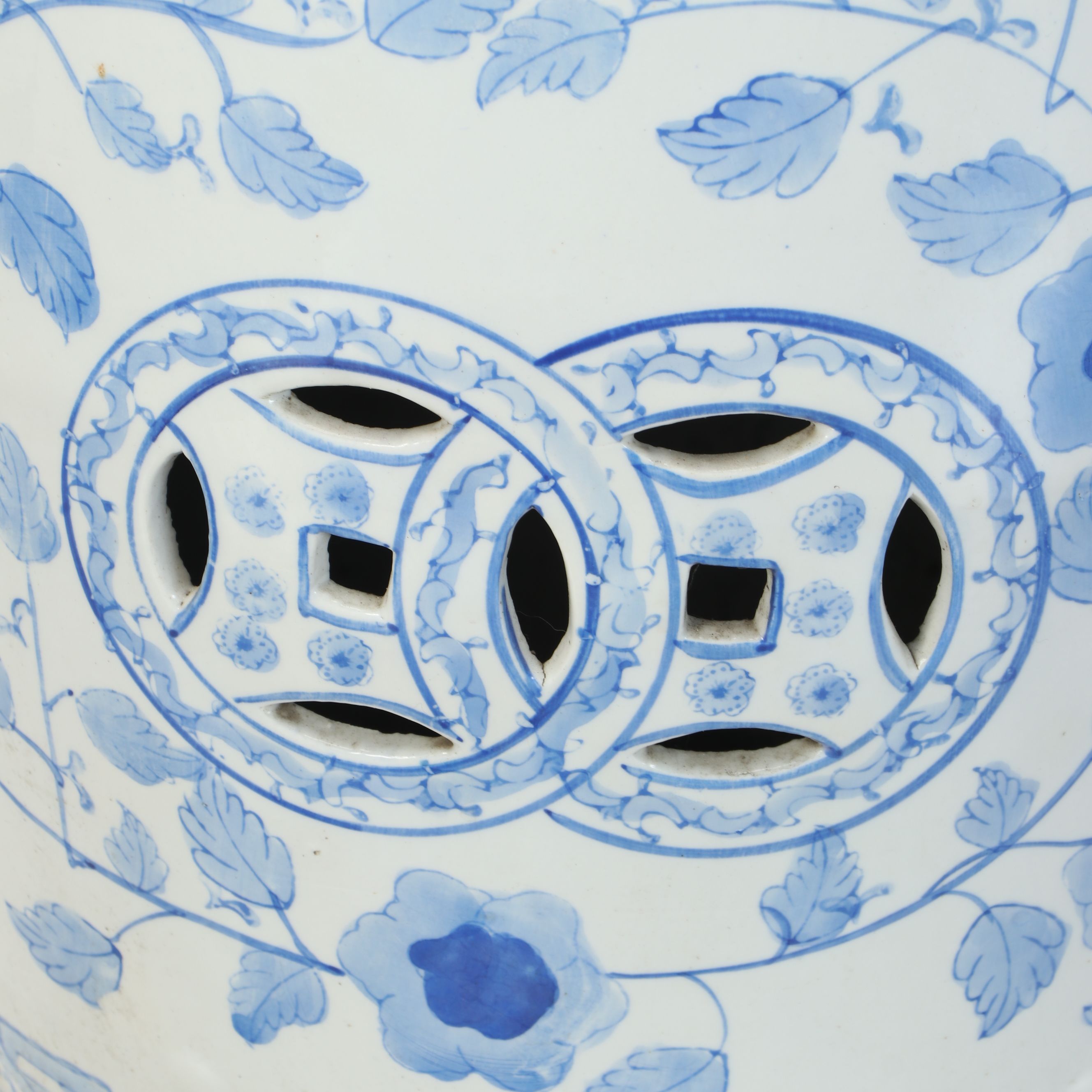 Chinese Blue and White Reticulated Ceramic Garden Stool