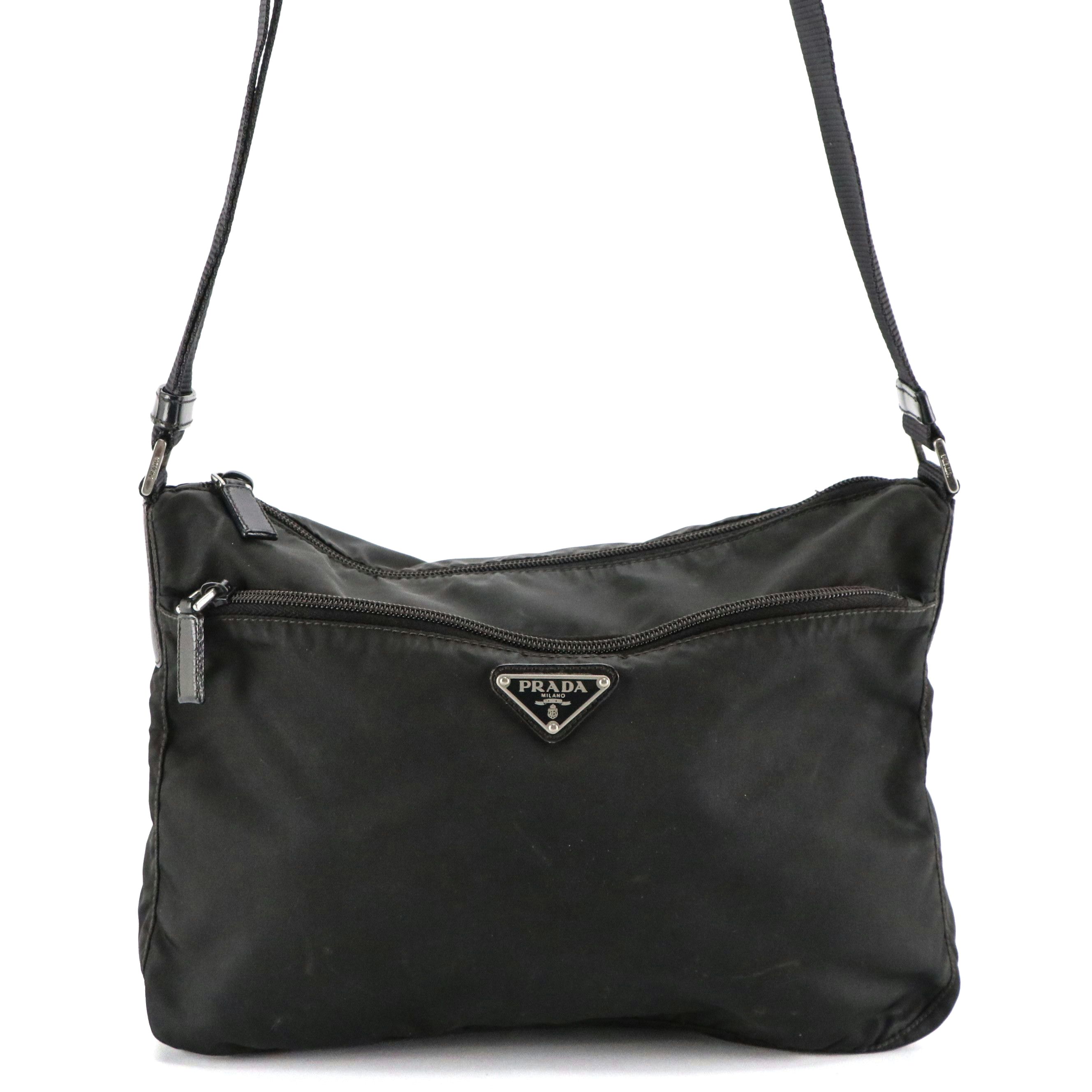 Prada Double Pocket Crossbody Bag in Black Tessuto Nylon and Leather