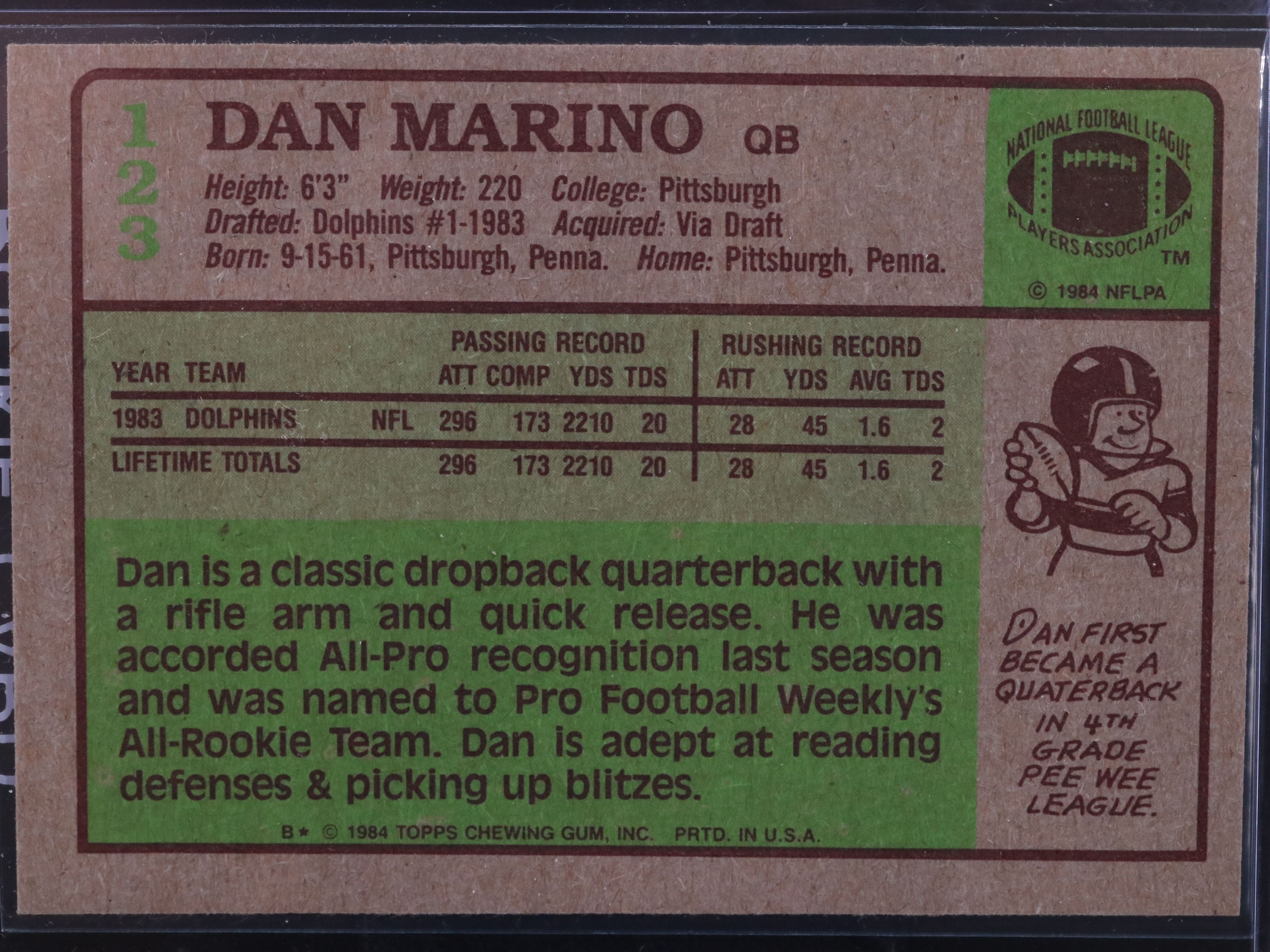 1984 Topps Dan Marino Miami Dolphins Rookie Football Card