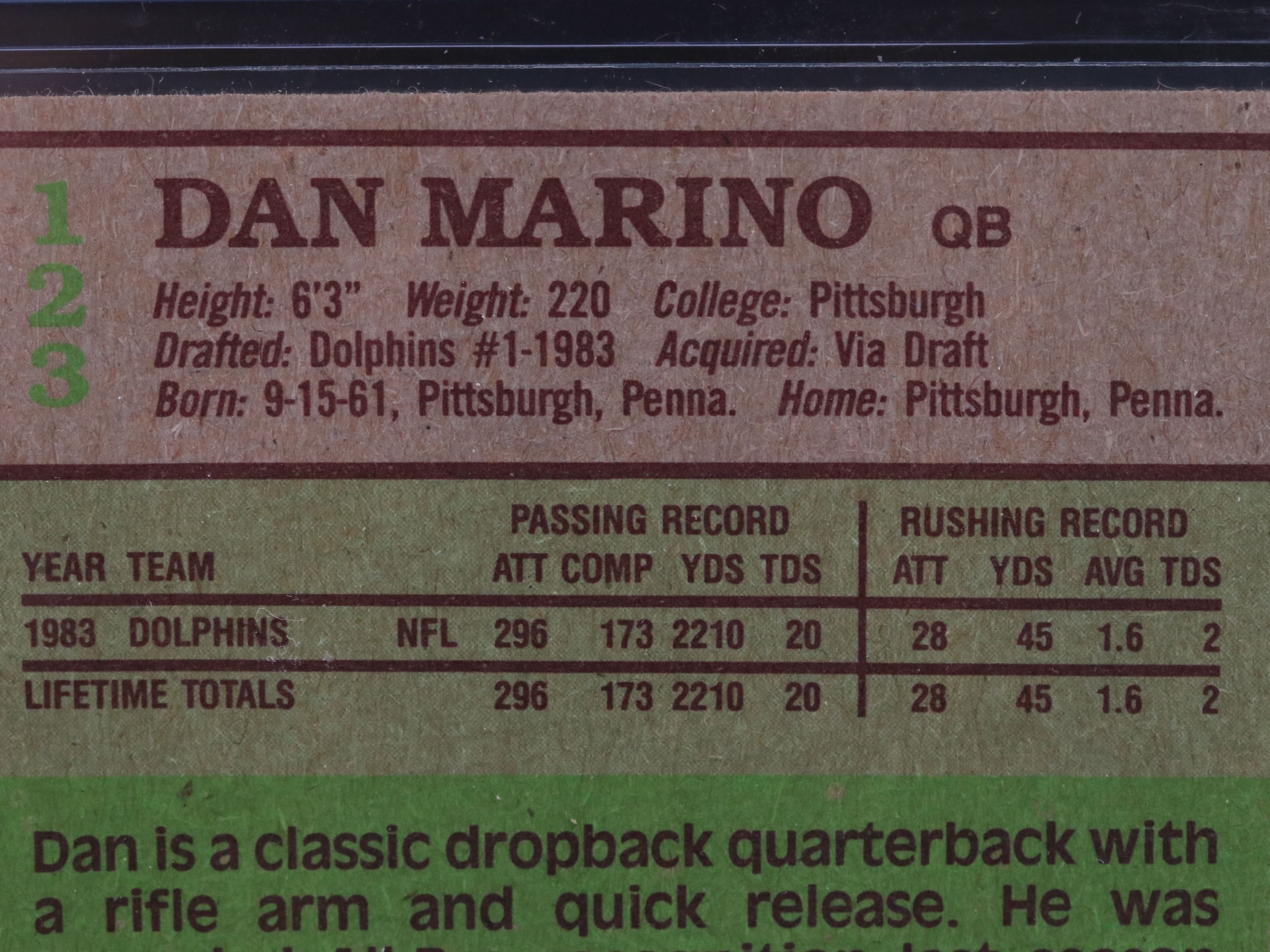1984 Topps Dan Marino Miami Dolphins Rookie Football Card