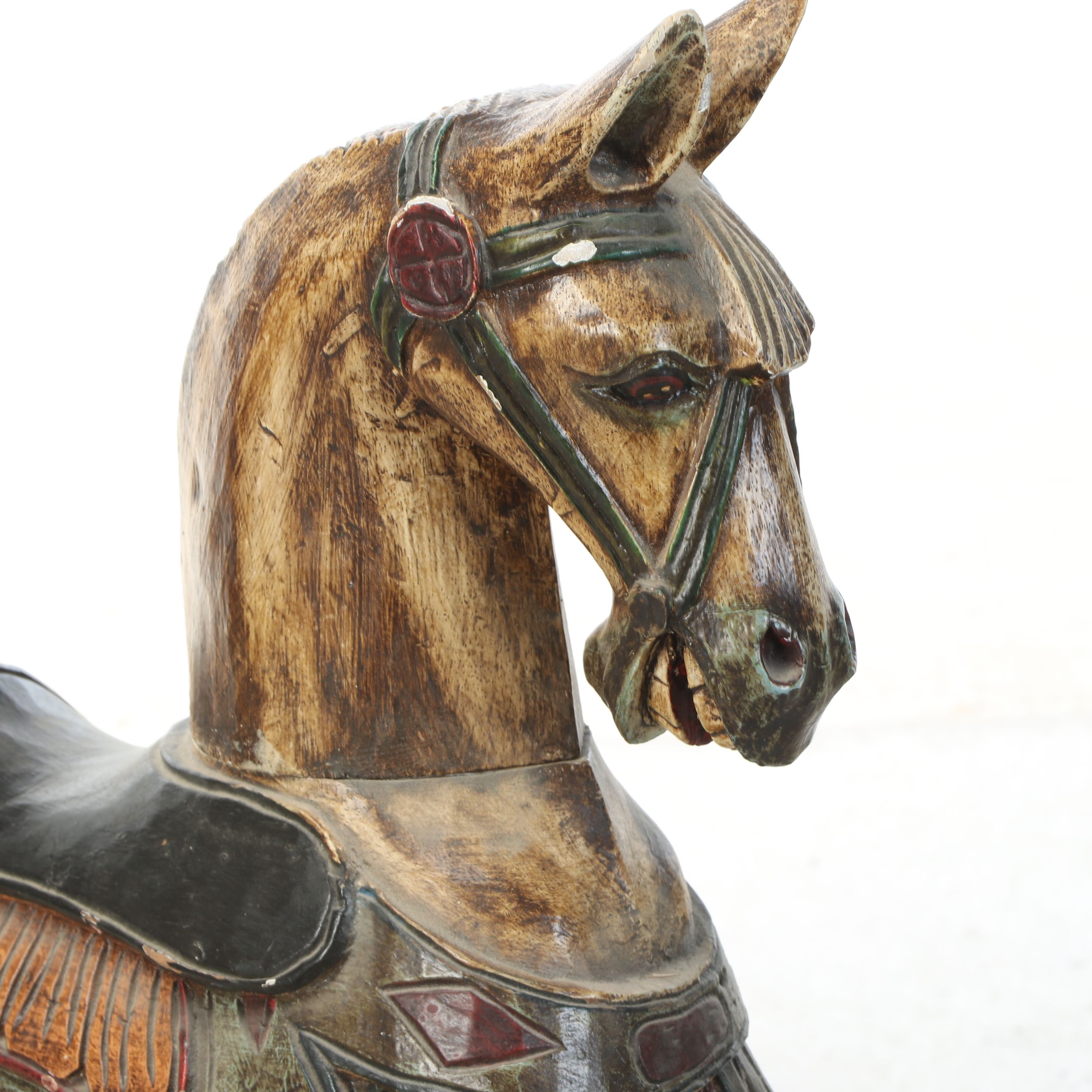Antiqued Polychrome Wooden Rocking Horse