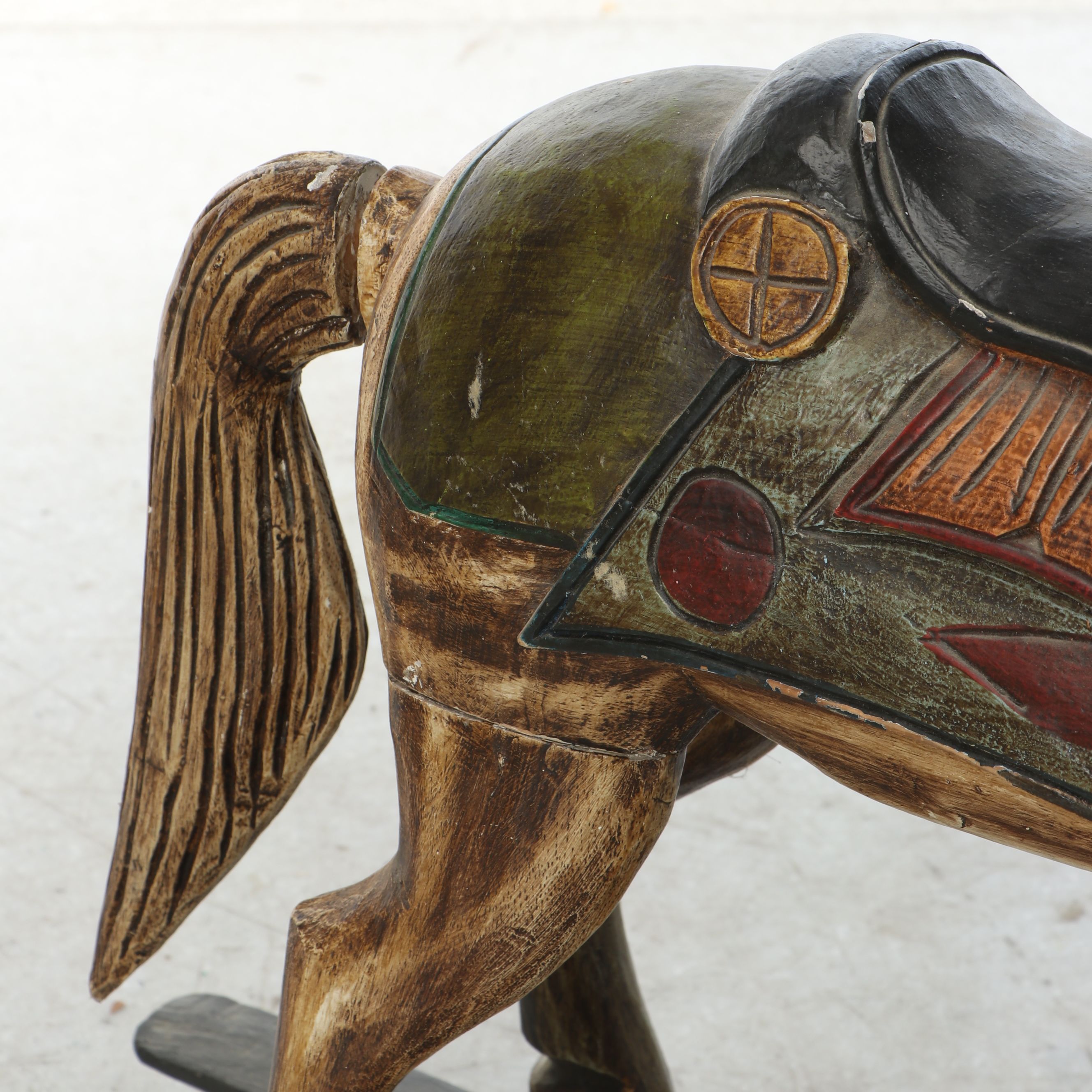Antiqued Polychrome Wooden Rocking Horse