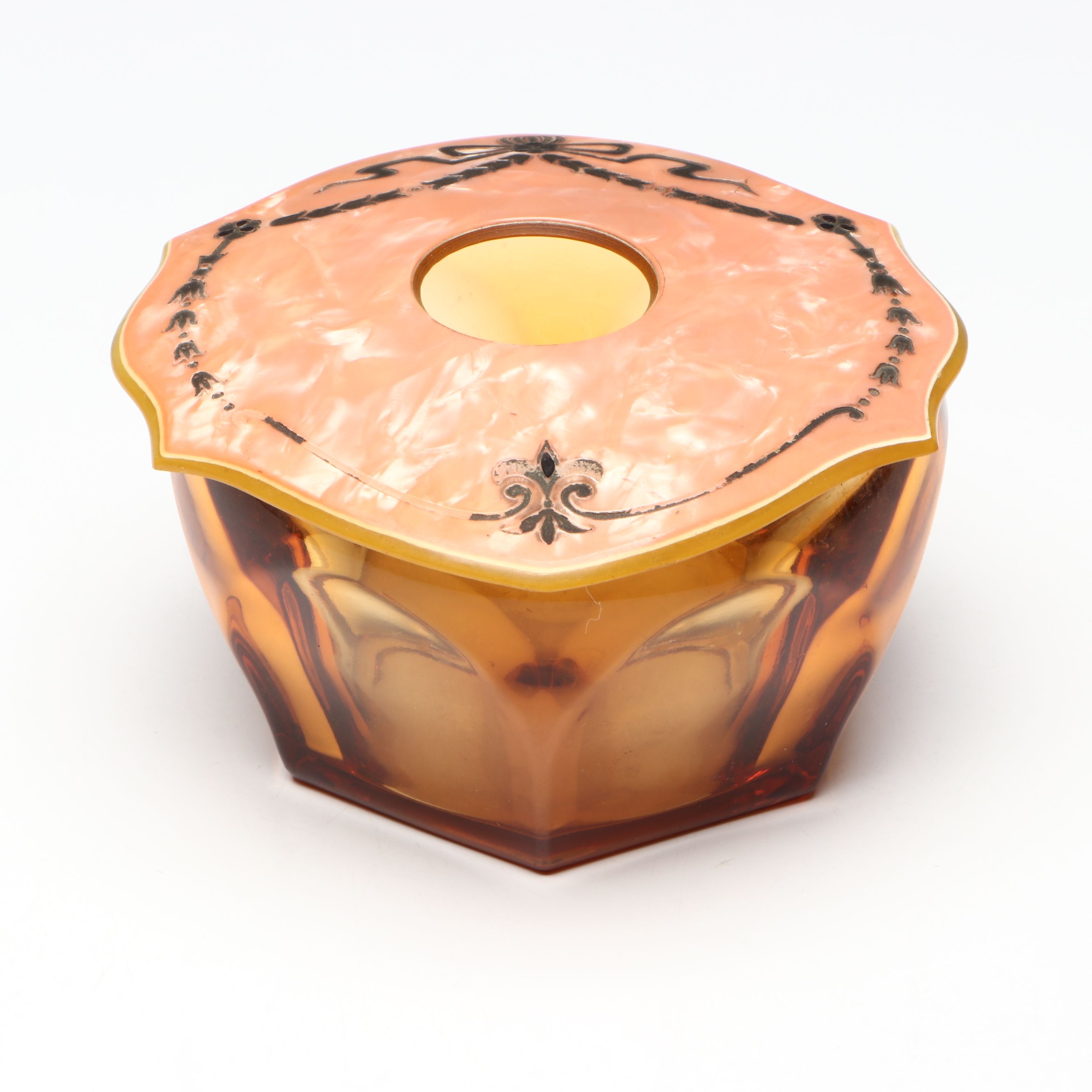 Amber Glass and Marbled Celluloid Vanity Jars, 1920s-1930s