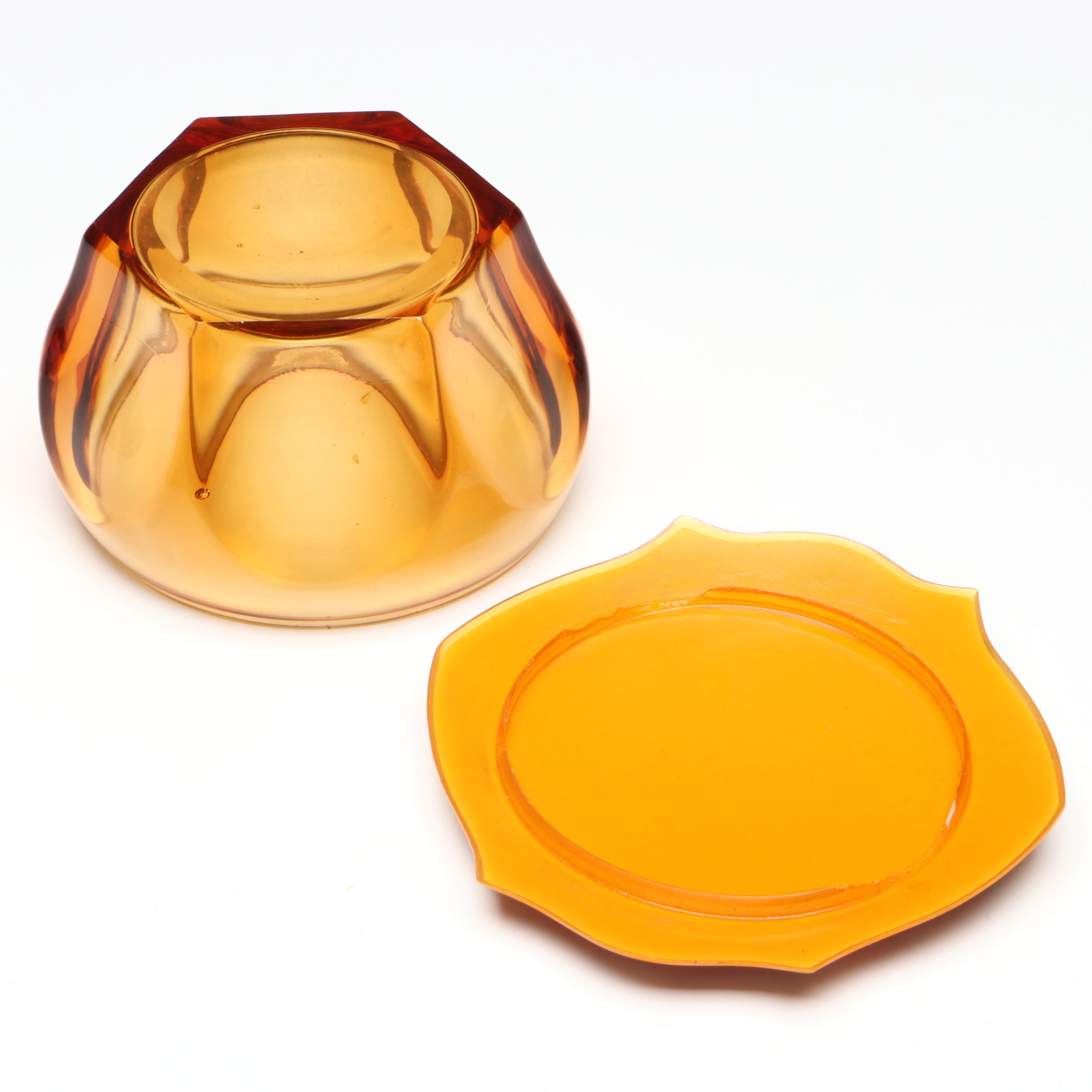 Amber Glass and Marbled Celluloid Vanity Jars, 1920s-1930s