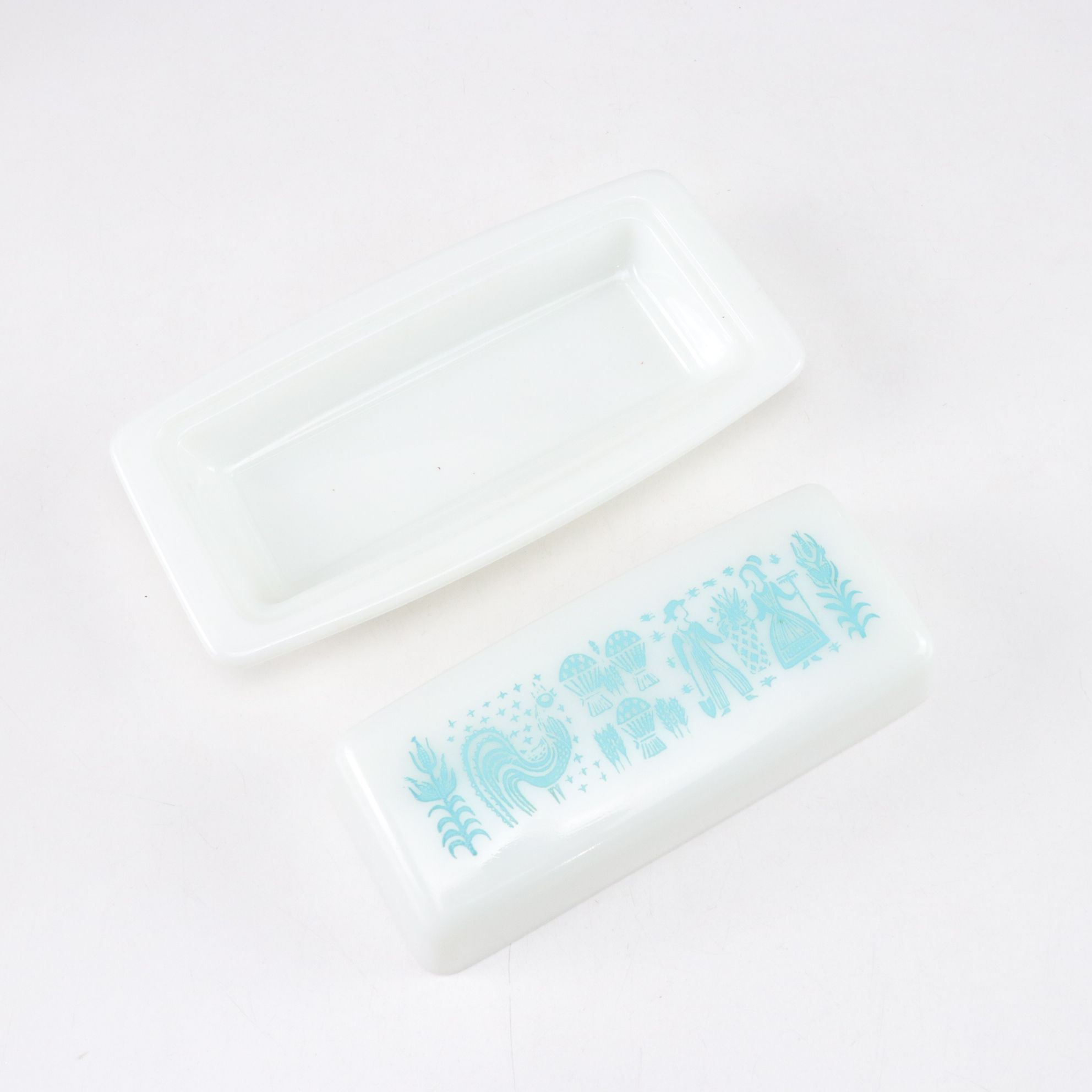 Pyrex "Butterprint Turquoise" Butter Dish with Other Dinnerware