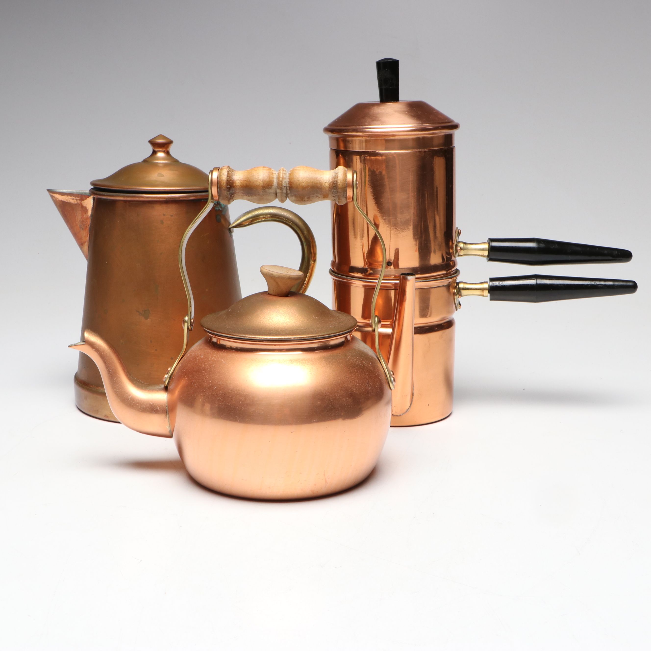 Tagus Copper Teapot and Coffee Pot with Douro Neapolitan Flip Coffee Maker