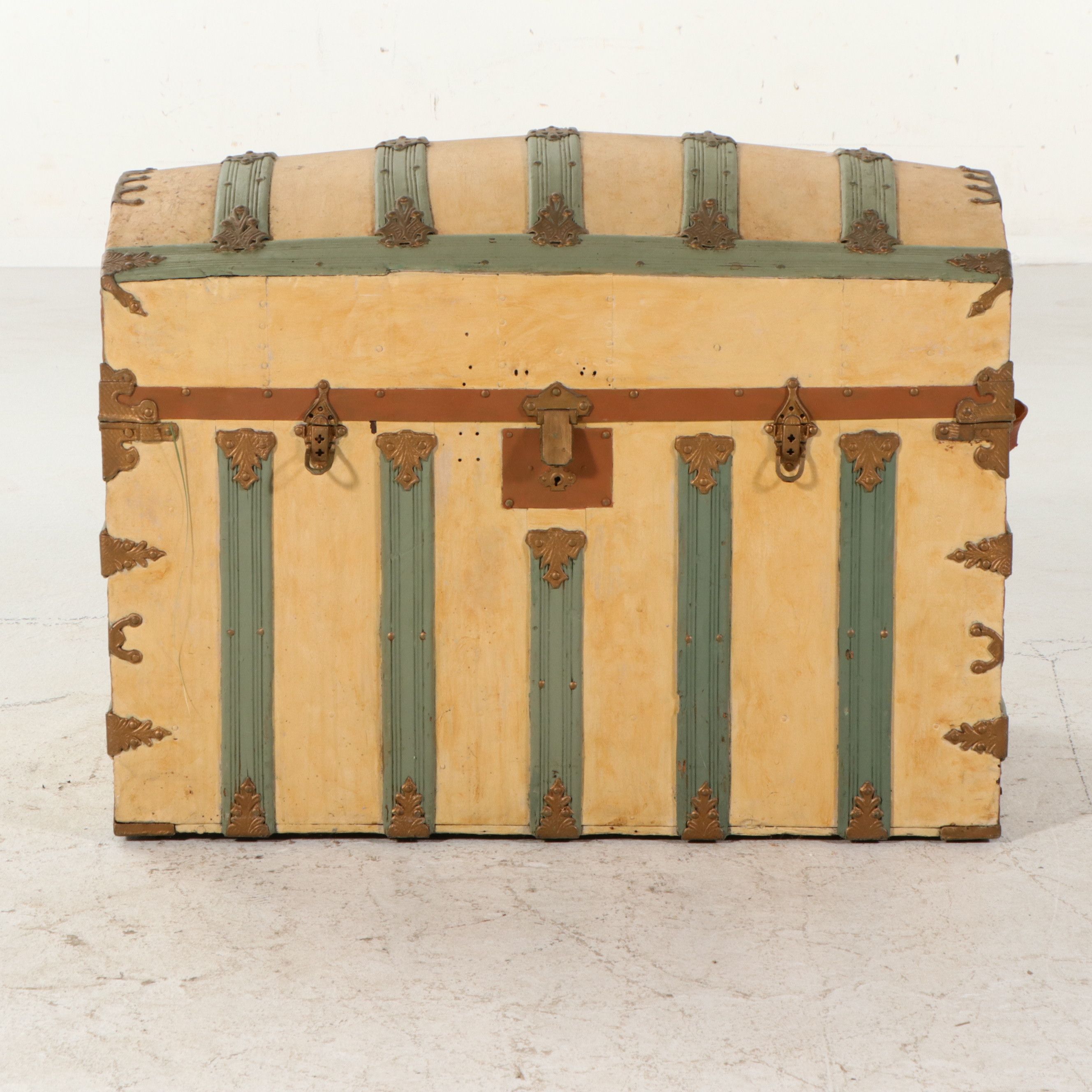 Victorian Style Painted Domed Top Steamer Trunk, Late 19th Century