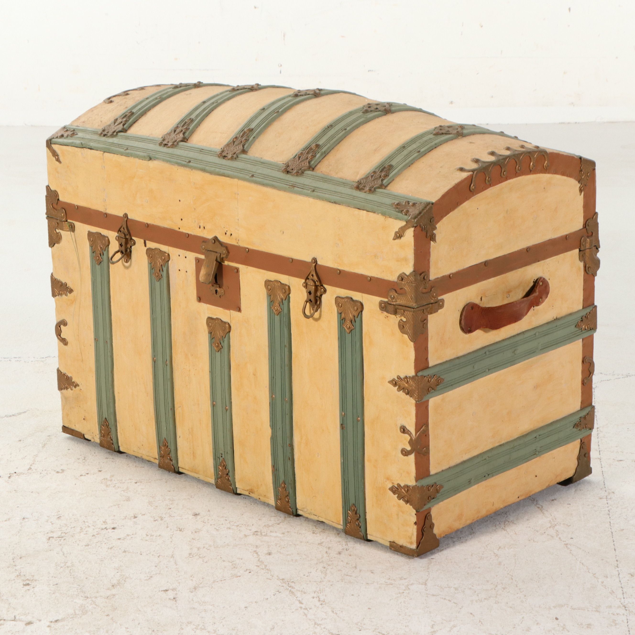 Victorian Style Painted Domed Top Steamer Trunk, Late 19th Century