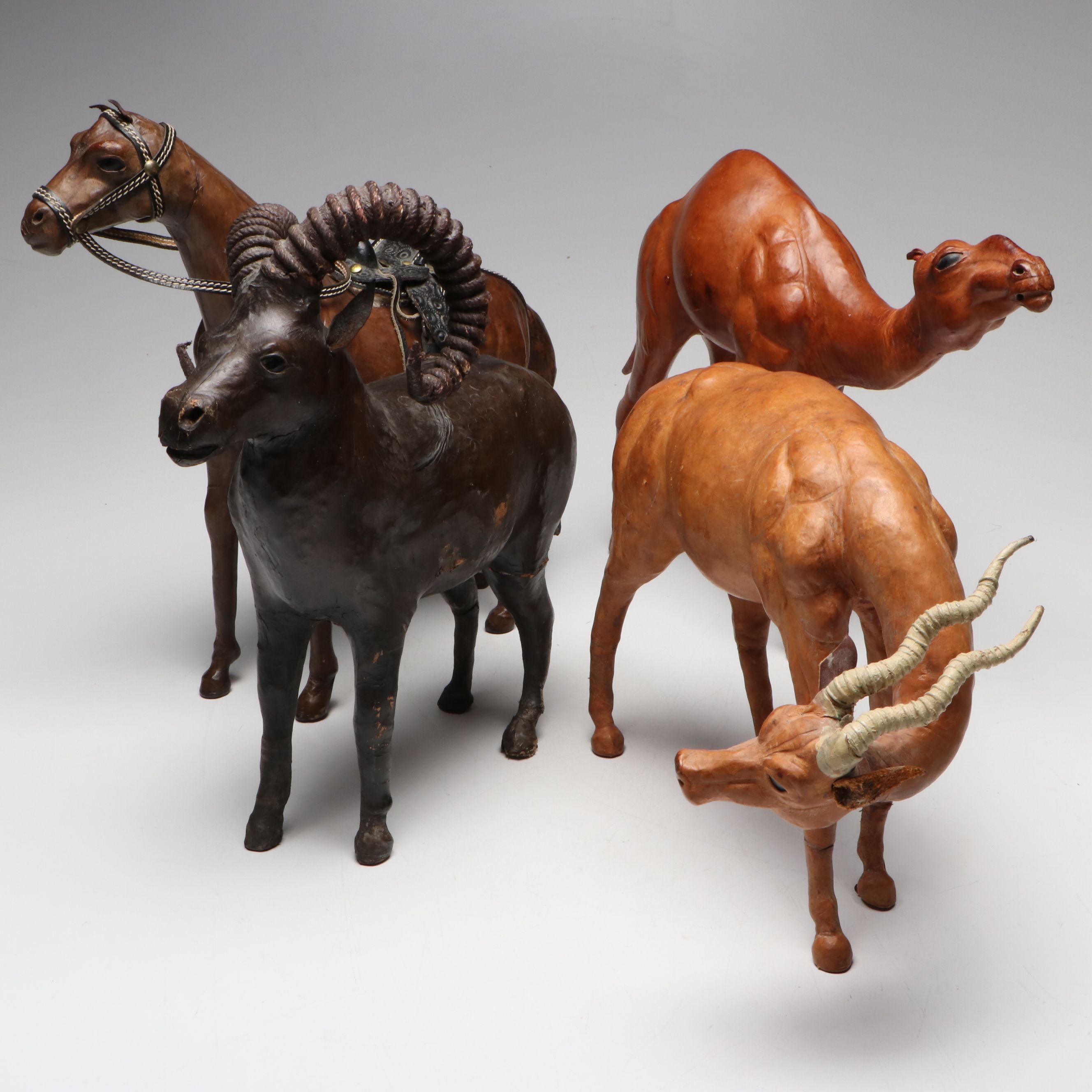 Leather-Wrapped Horse, Camel, Ibex and Kudu Figures