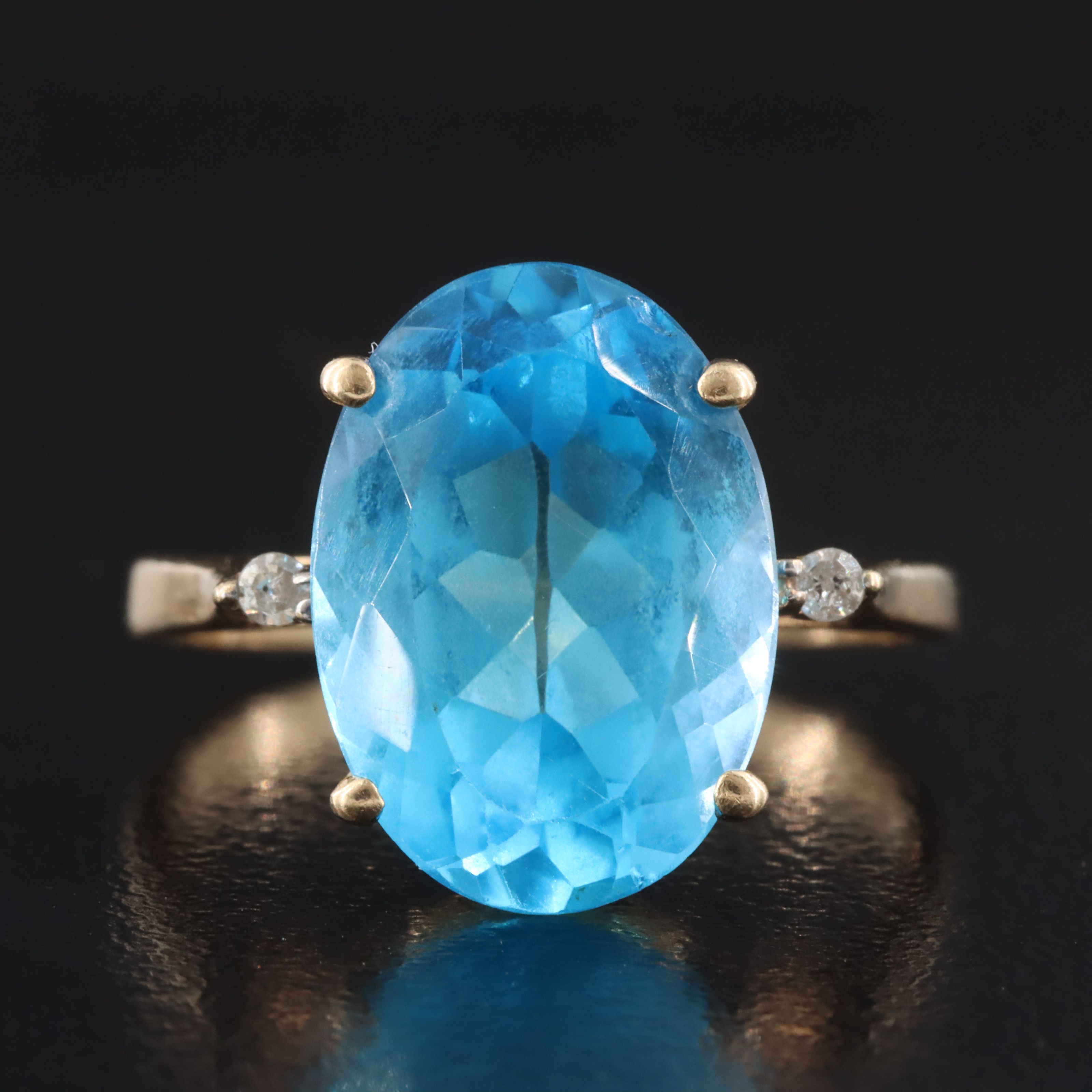 10K Blue Topaz and Diamond Oval Ring