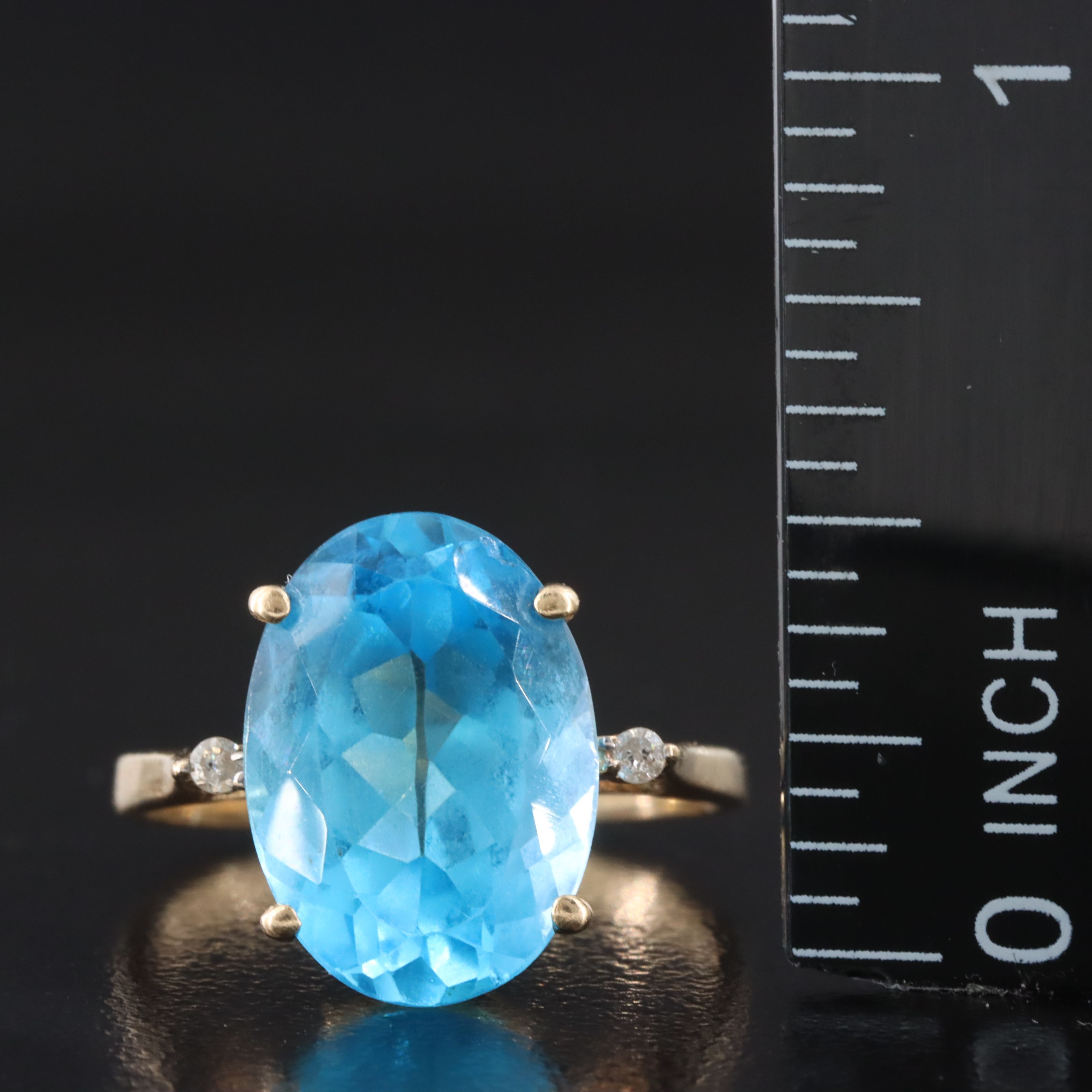 10K Blue Topaz and Diamond Oval Ring