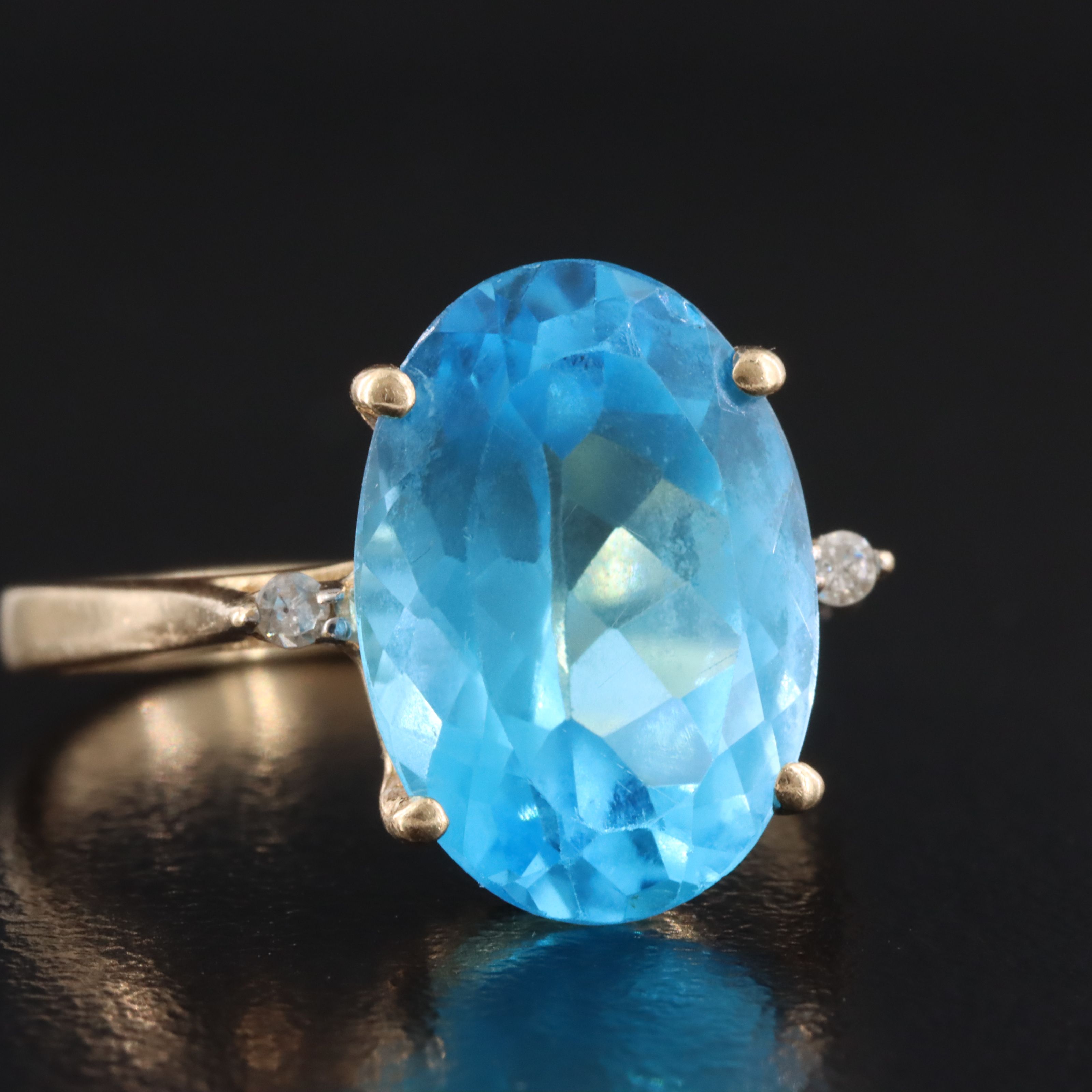 10K Blue Topaz and Diamond Oval Ring