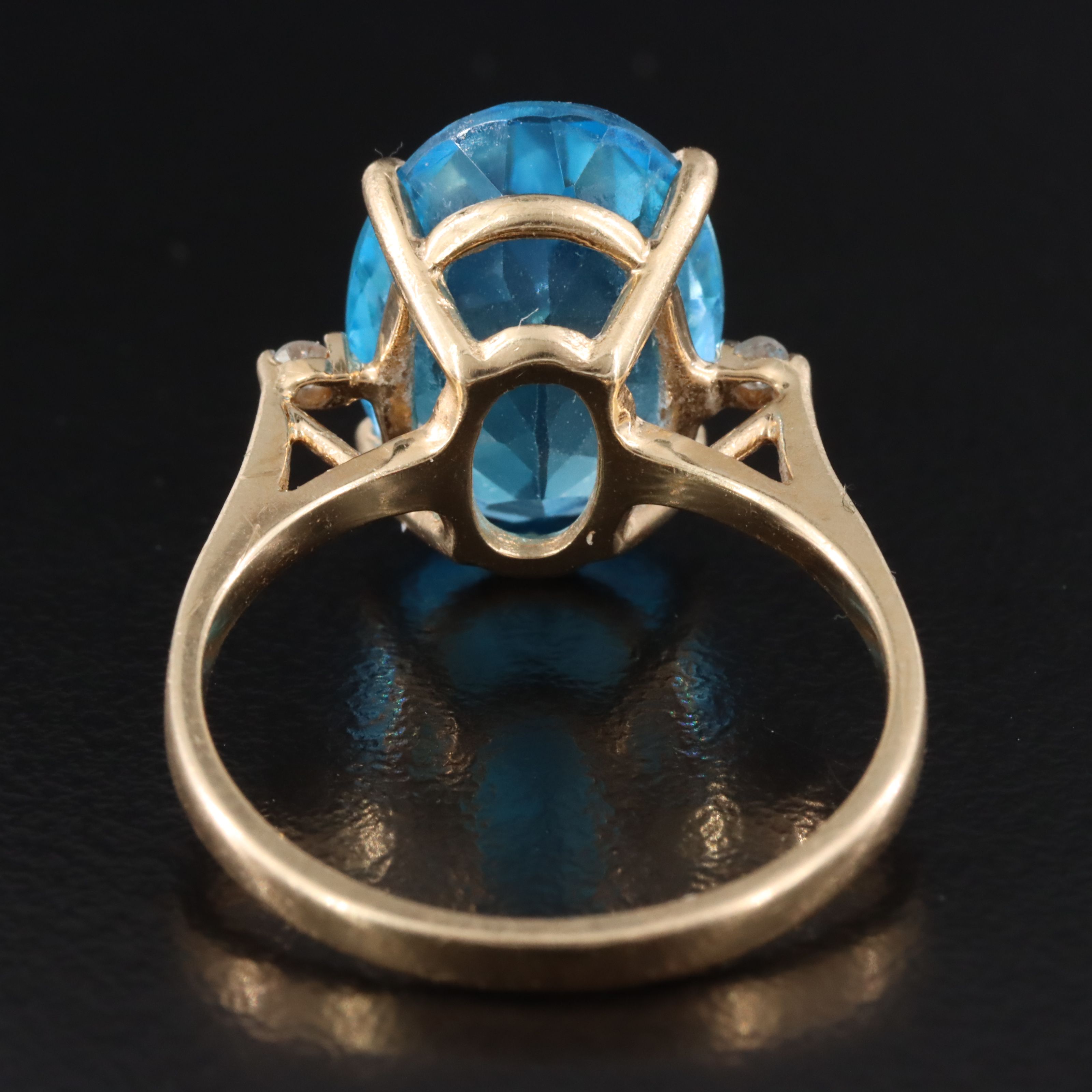 10K Blue Topaz and Diamond Oval Ring