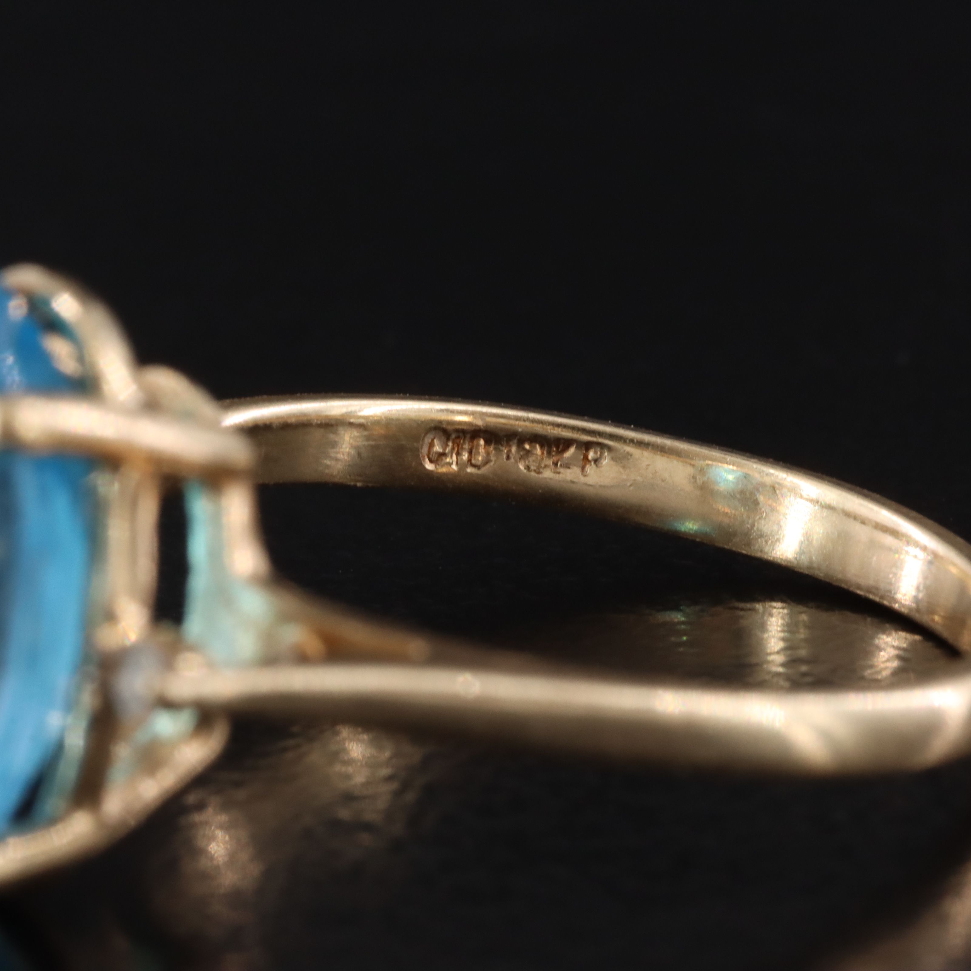 10K Blue Topaz and Diamond Oval Ring