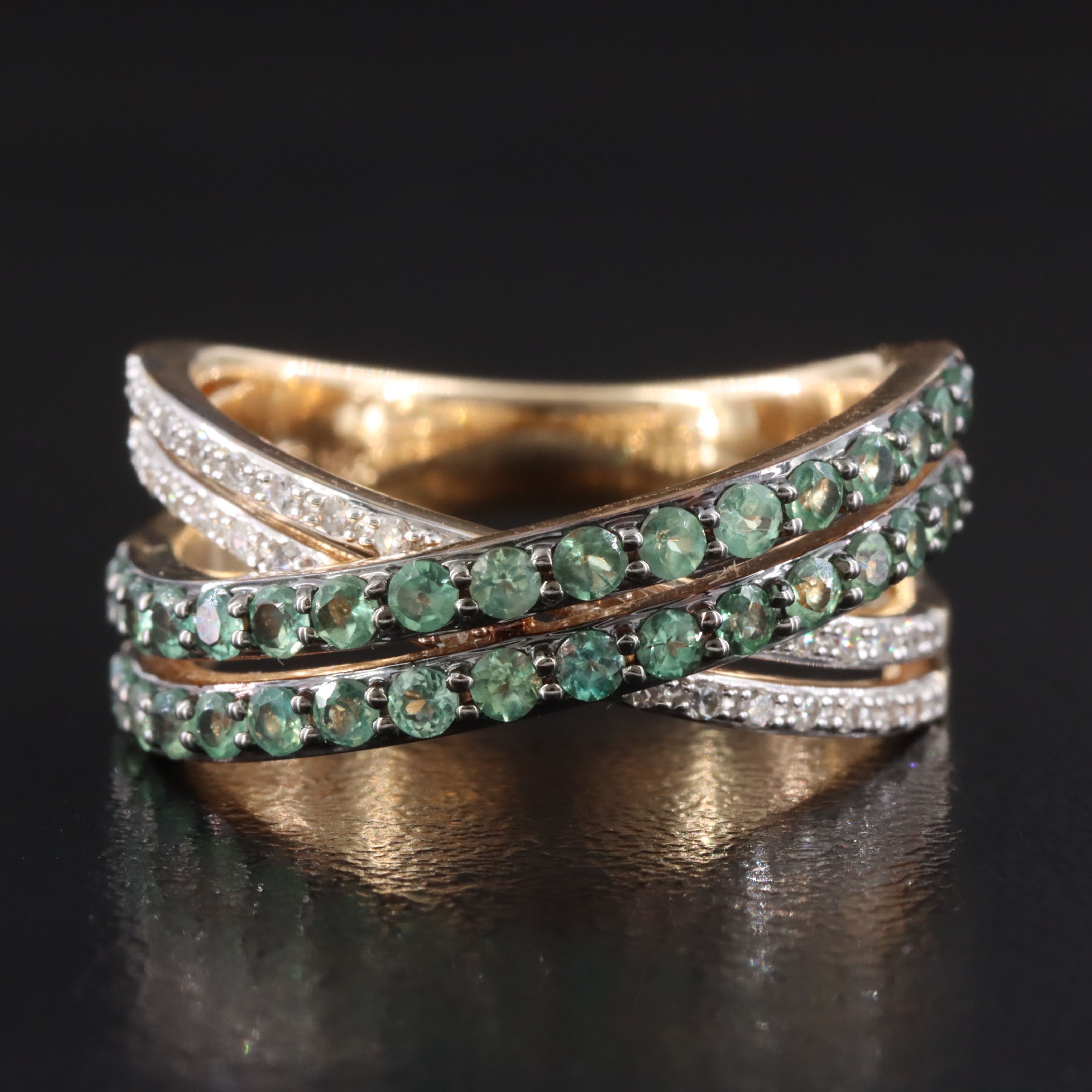 14K Alexandrite and Diamond Crossover Ring