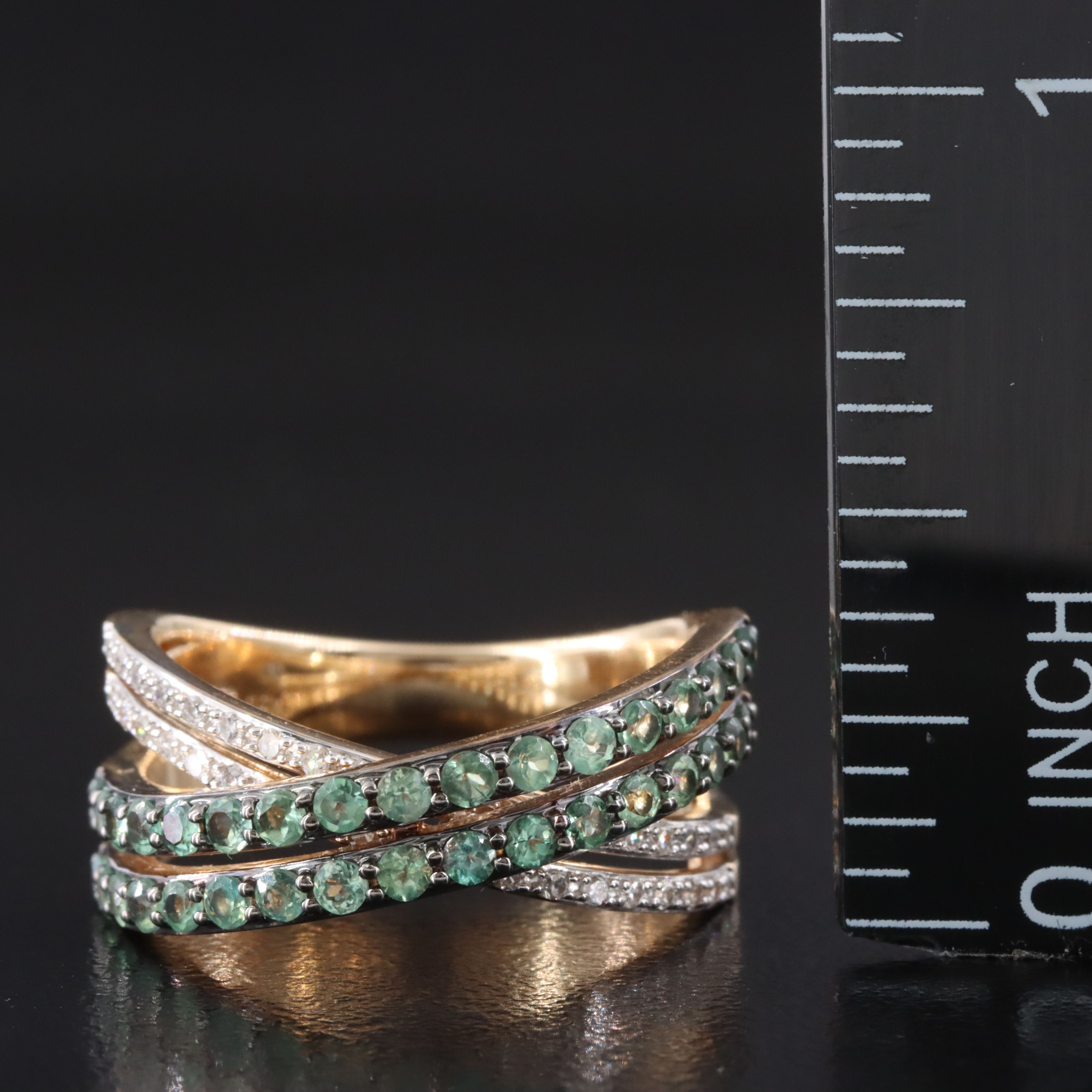 14K Alexandrite and Diamond Crossover Ring