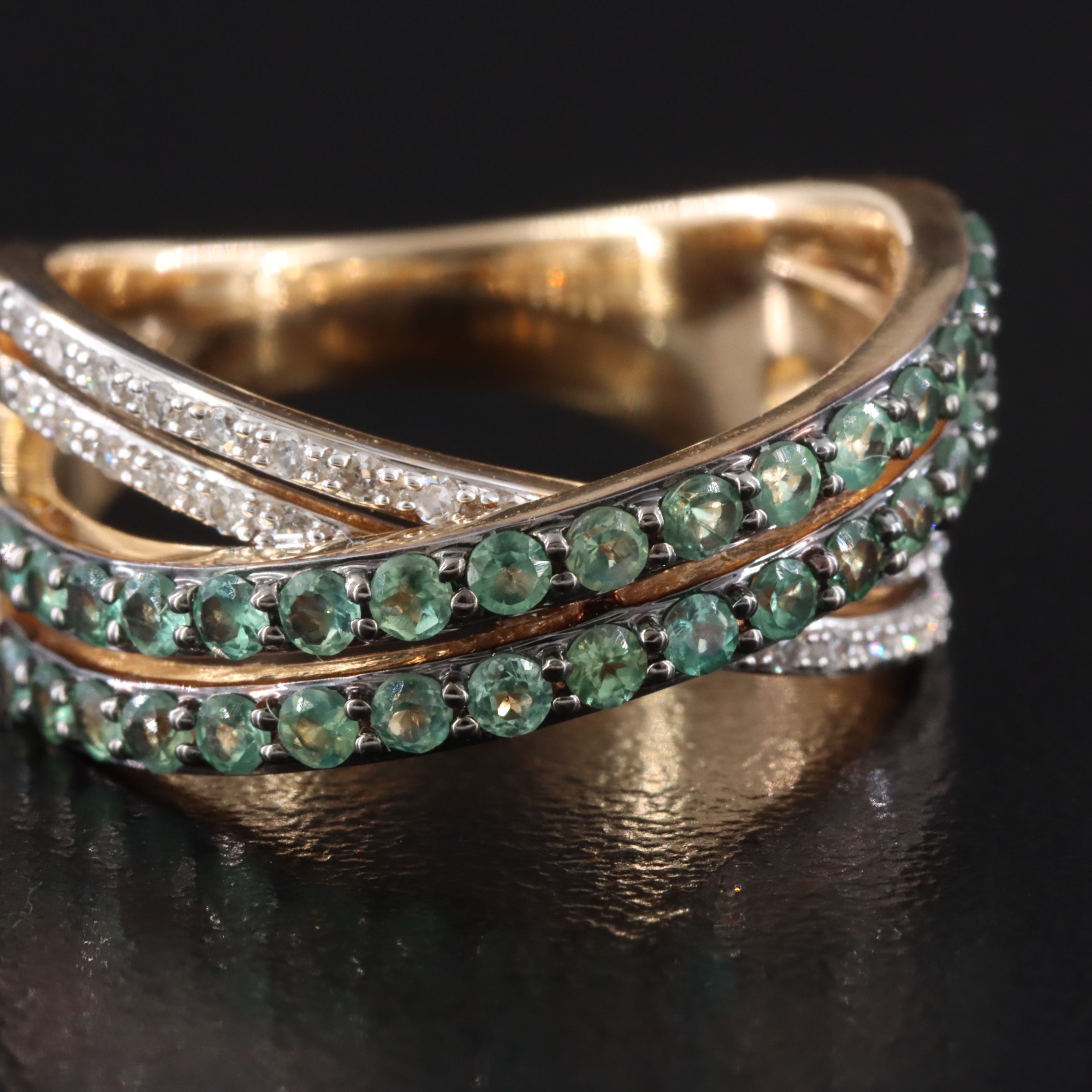 14K Alexandrite and Diamond Crossover Ring