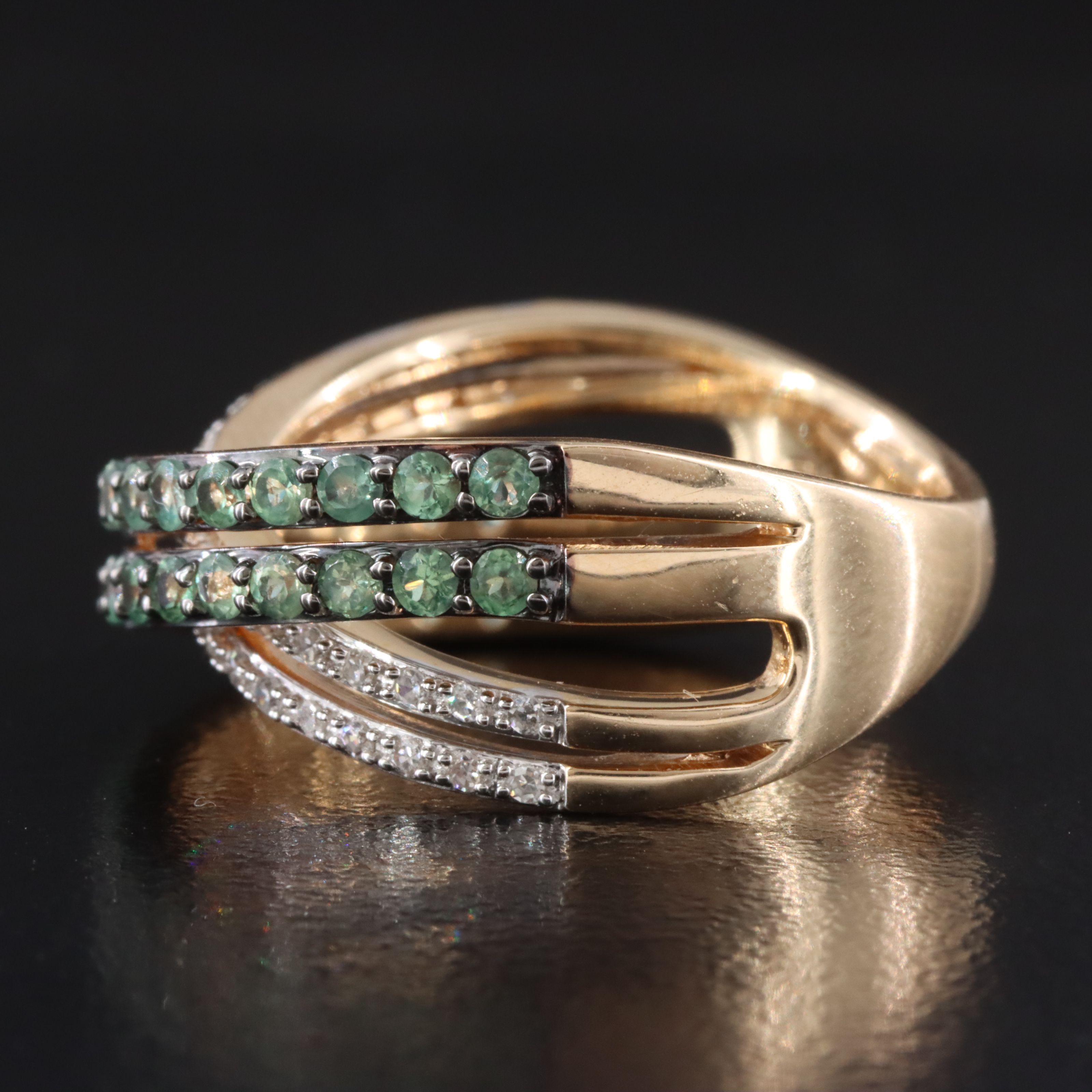 14K Alexandrite and Diamond Crossover Ring