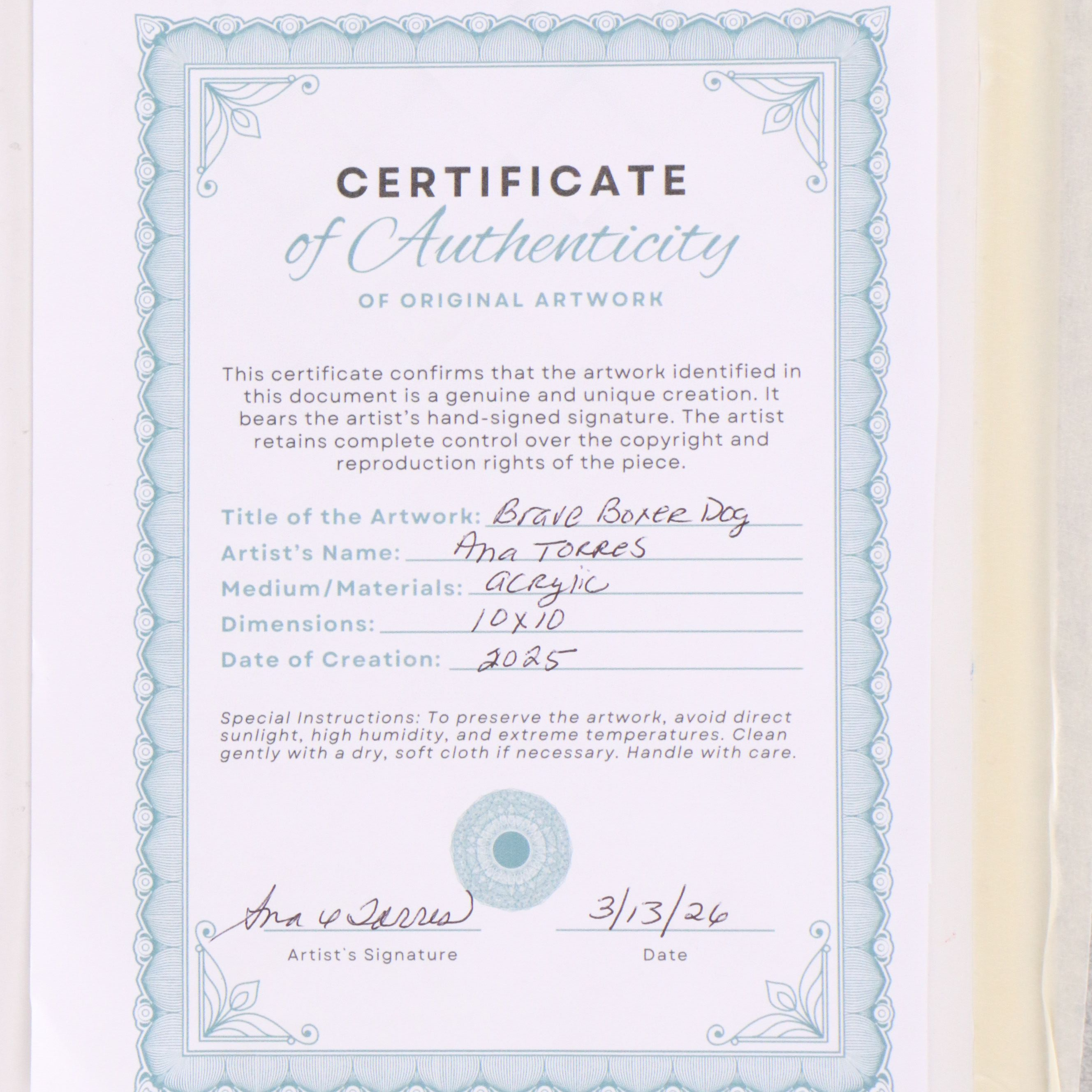 Ana Torres Acrylic Painting "Brave Boxer Dog," 2025