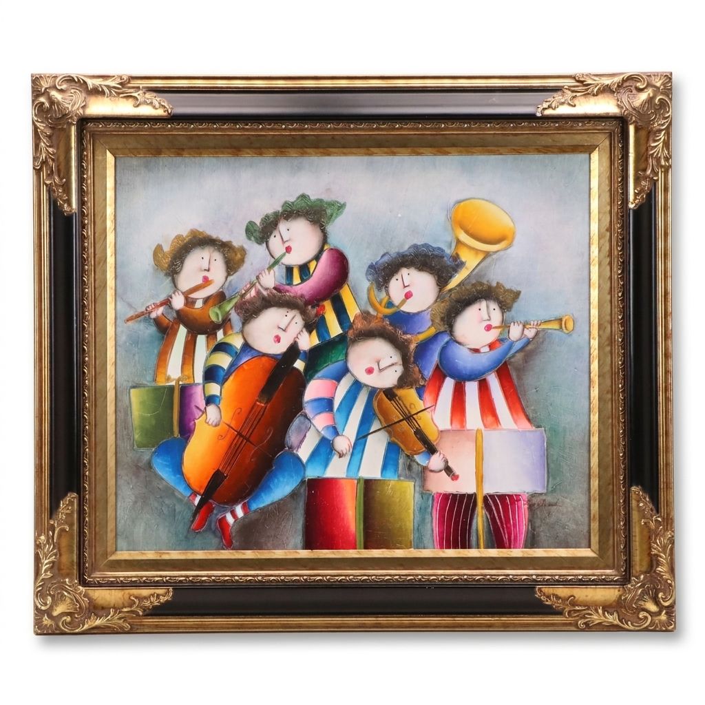 Joyce Roybal Oil Painting of Band, Late 20th to 21st Century