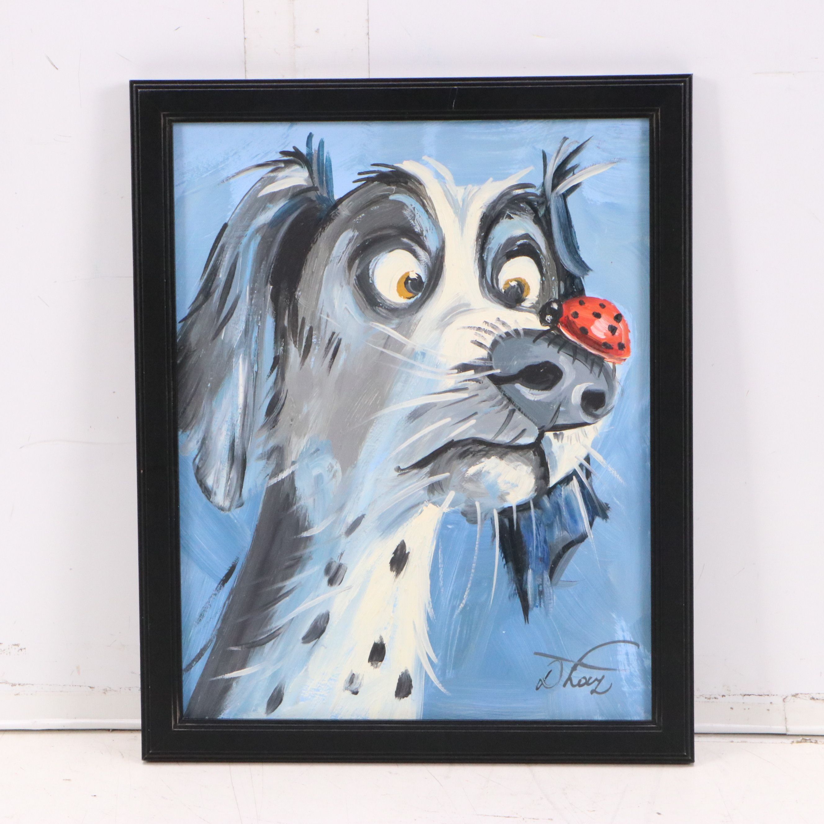 Dorothy Laz Oil Painting "A dog with a ladybug on its nose," 2025