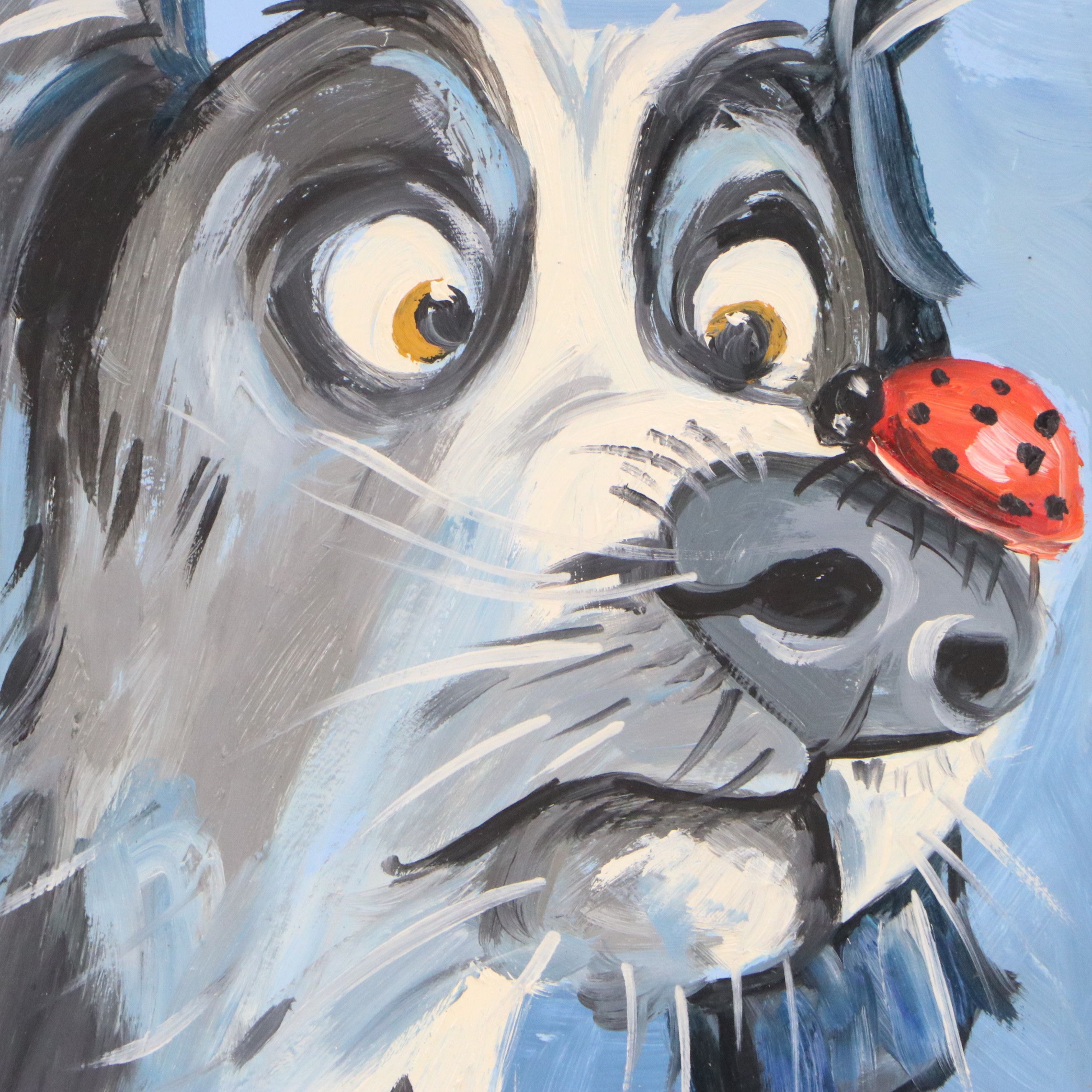 Dorothy Laz Oil Painting "A dog with a ladybug on its nose," 2025