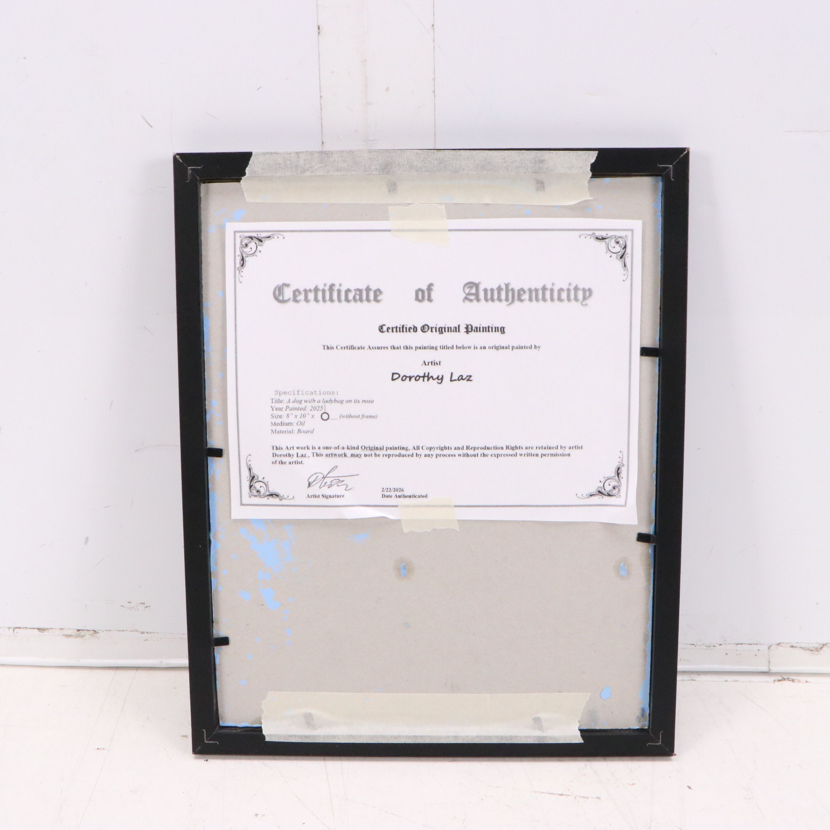 Dorothy Laz Oil Painting "A dog with a ladybug on its nose," 2025