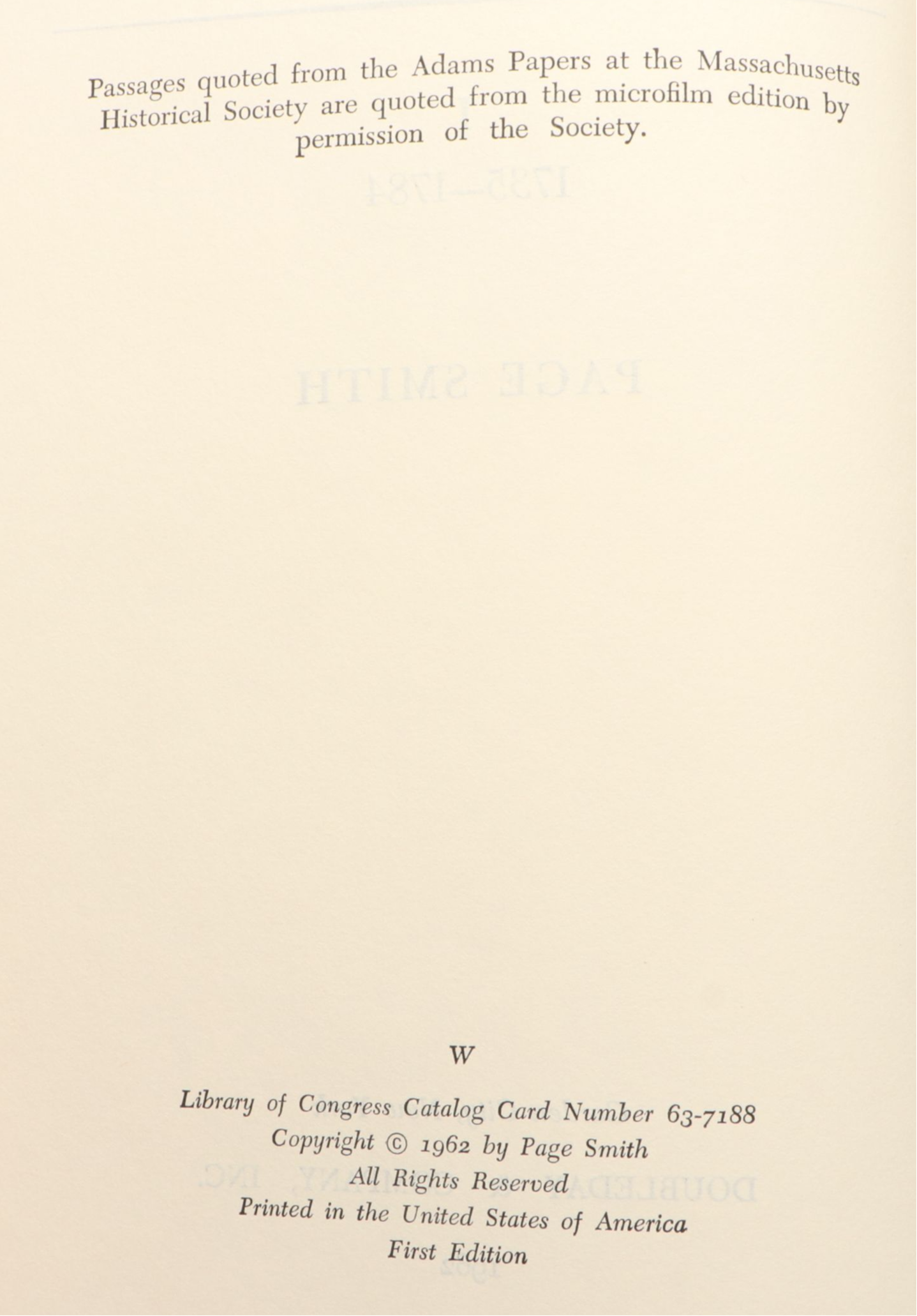 Book Club Edition "John Adams" by Page Smith Two-Volume Set, 1962