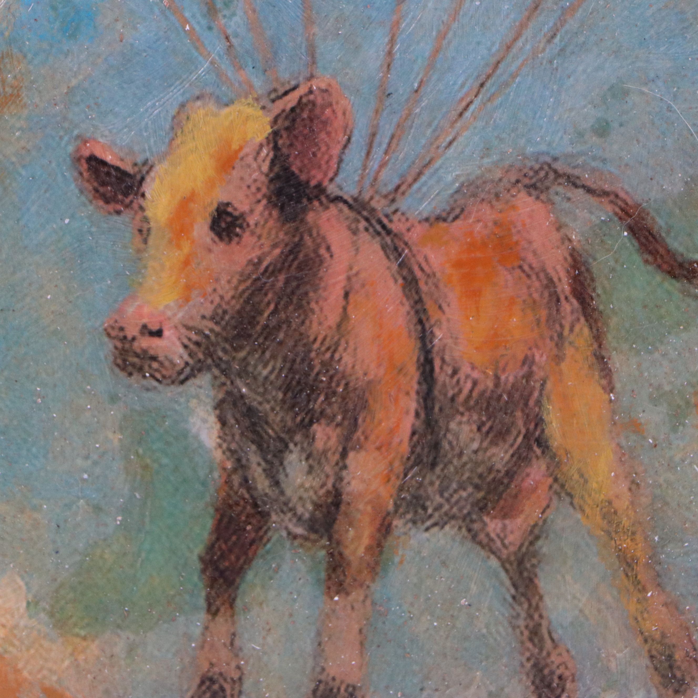Andrew Semberecki Mixed Media "Baby Cow on a Parachute," 2026