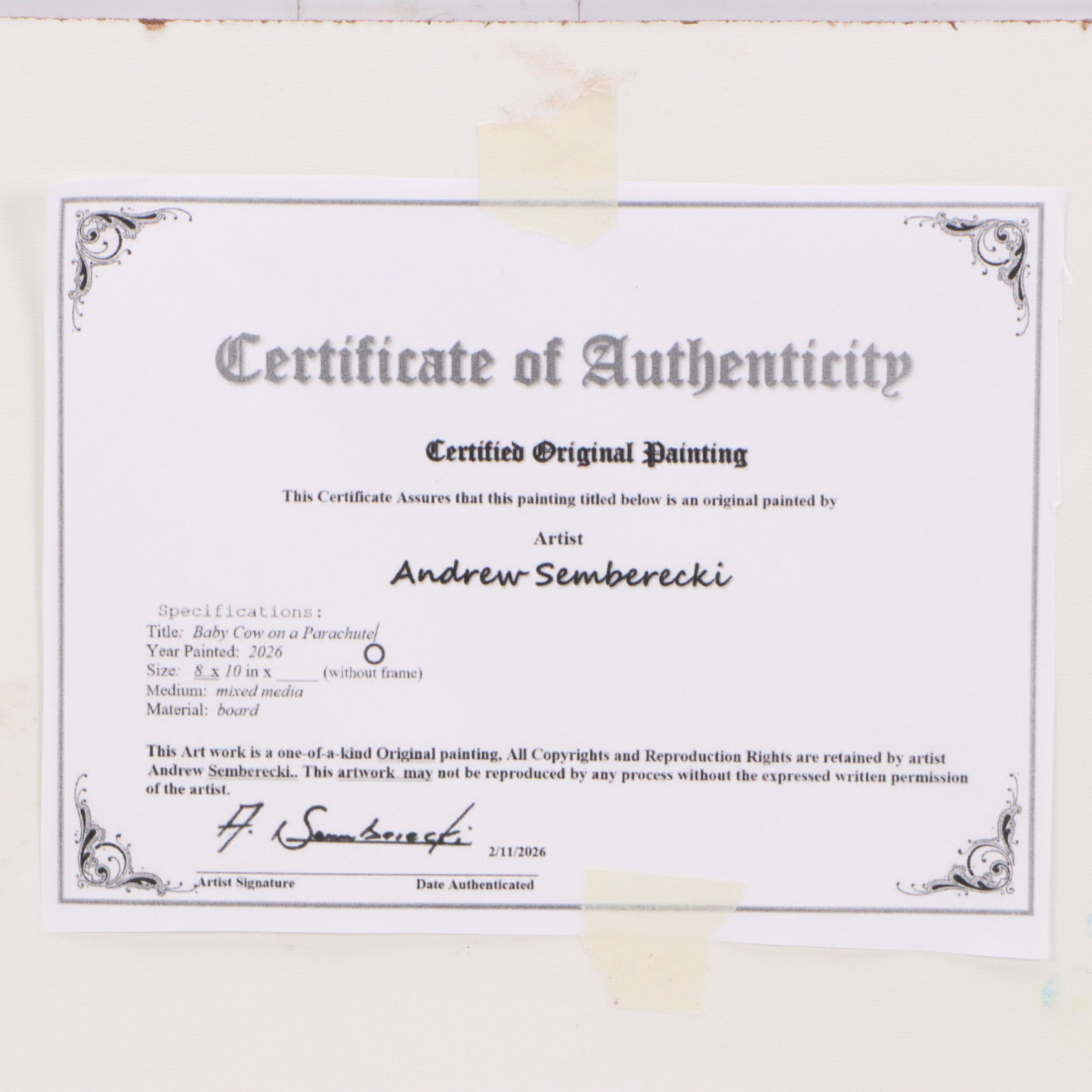 Andrew Semberecki Mixed Media "Baby Cow on a Parachute," 2026