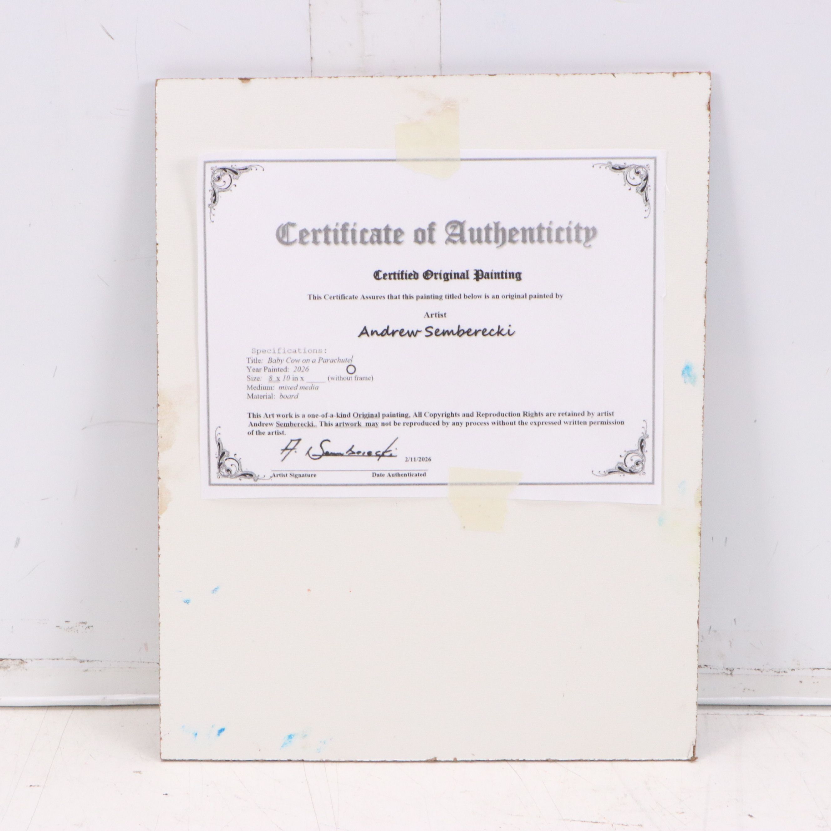 Andrew Semberecki Mixed Media "Baby Cow on a Parachute," 2026