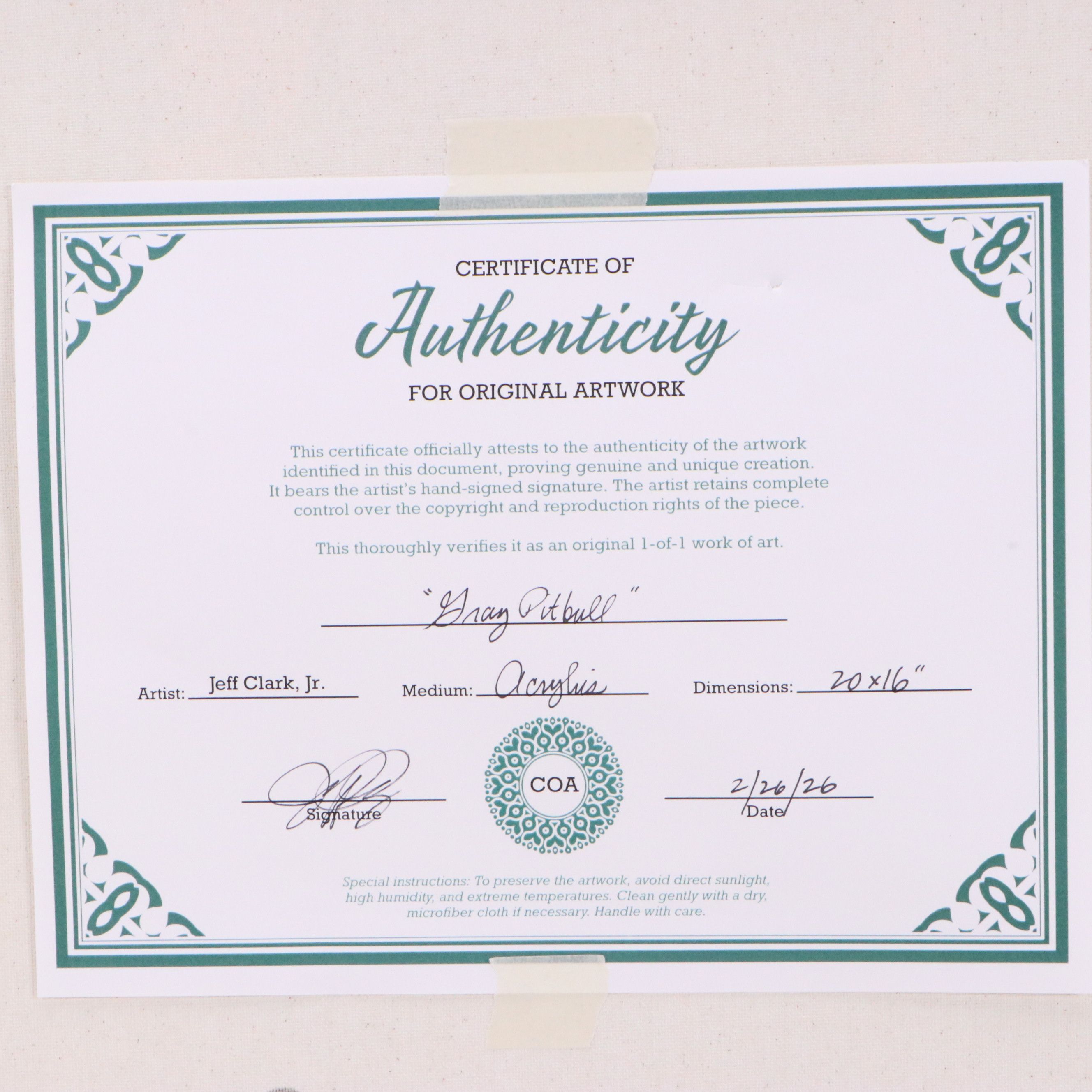 Jeff Clark, Jr. Acrylic Painting "Gray Pit Bull," 2026