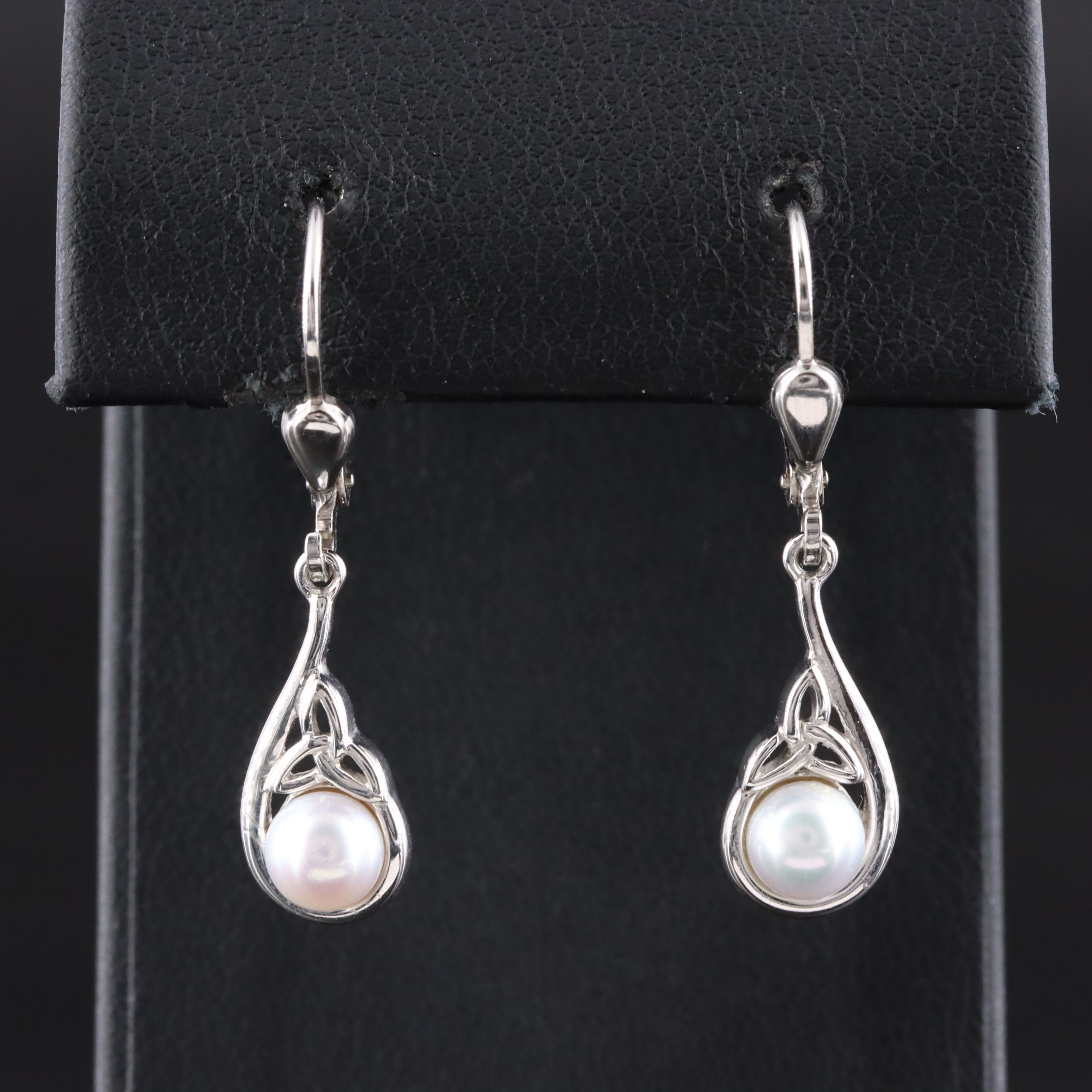 Sterling Pearl Triquetra Celtic Knot Earrings