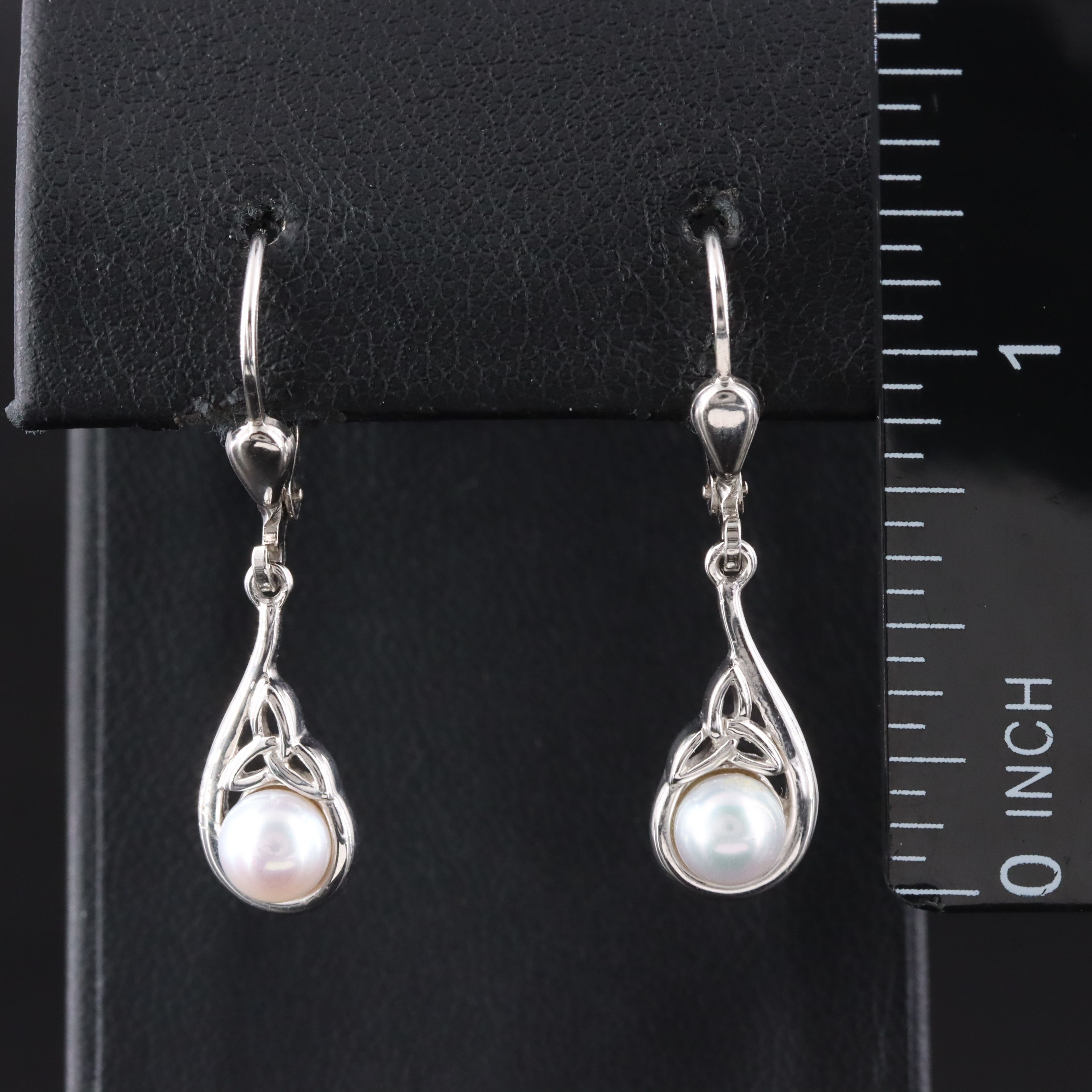 Sterling Pearl Triquetra Celtic Knot Earrings