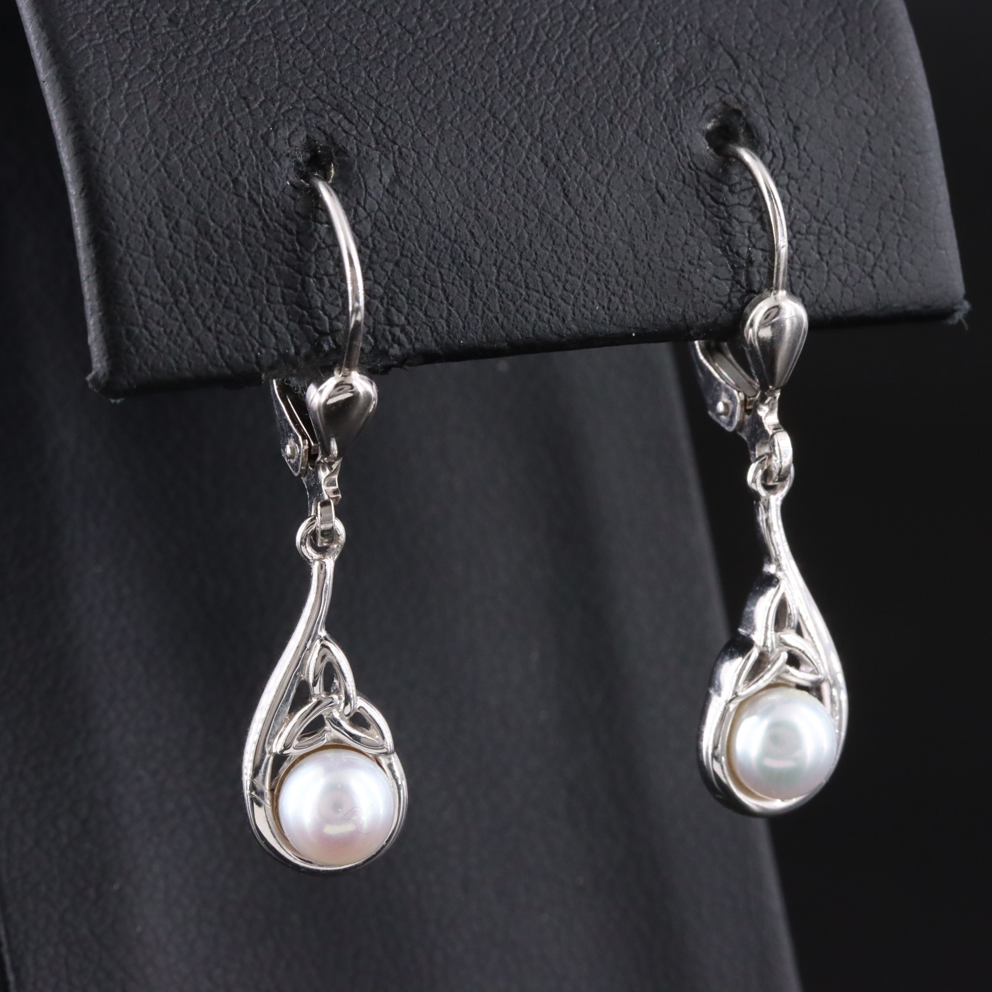 Sterling Pearl Triquetra Celtic Knot Earrings