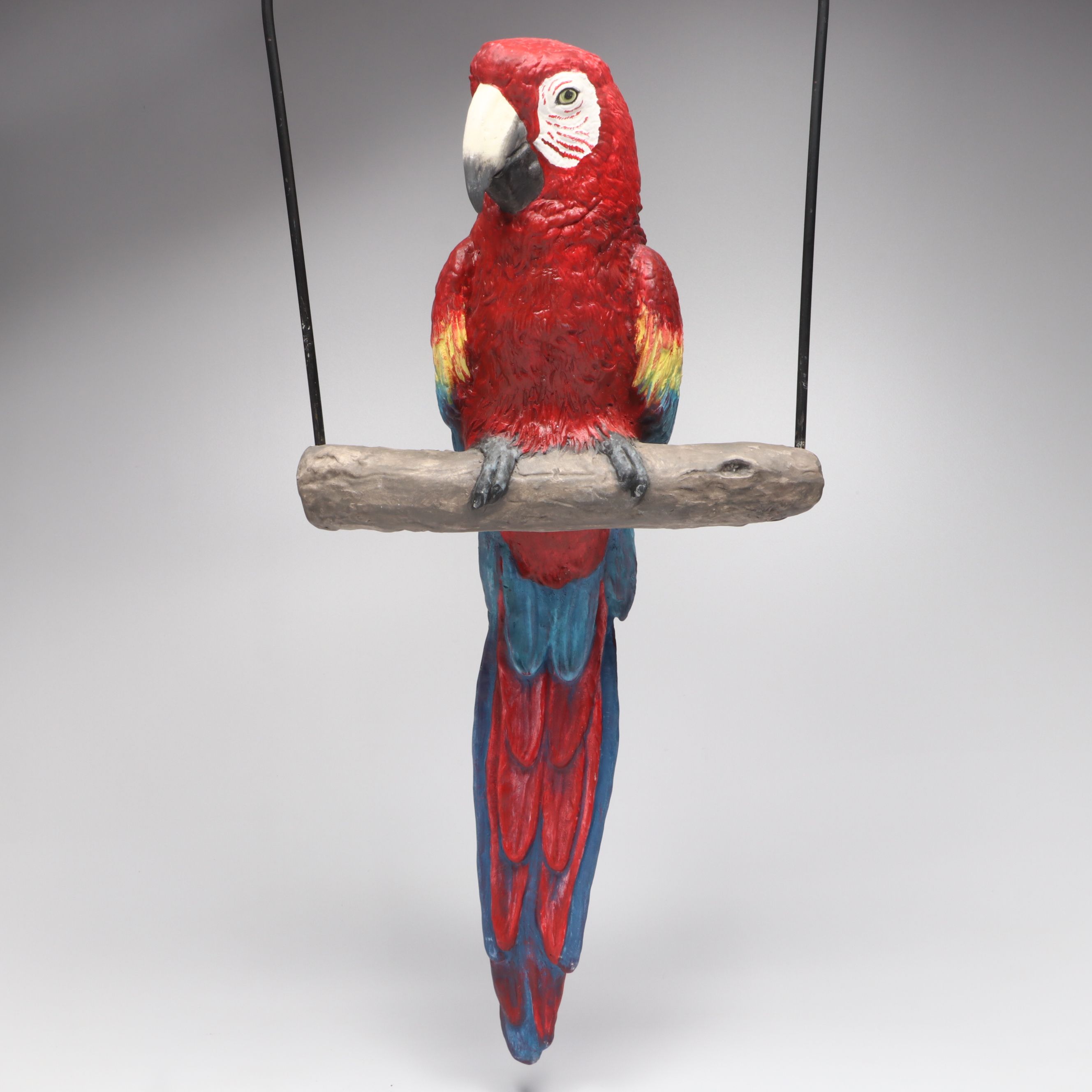The Townsends' Ceramic Scarlet Macaw Figure with Hanging Metal Perch