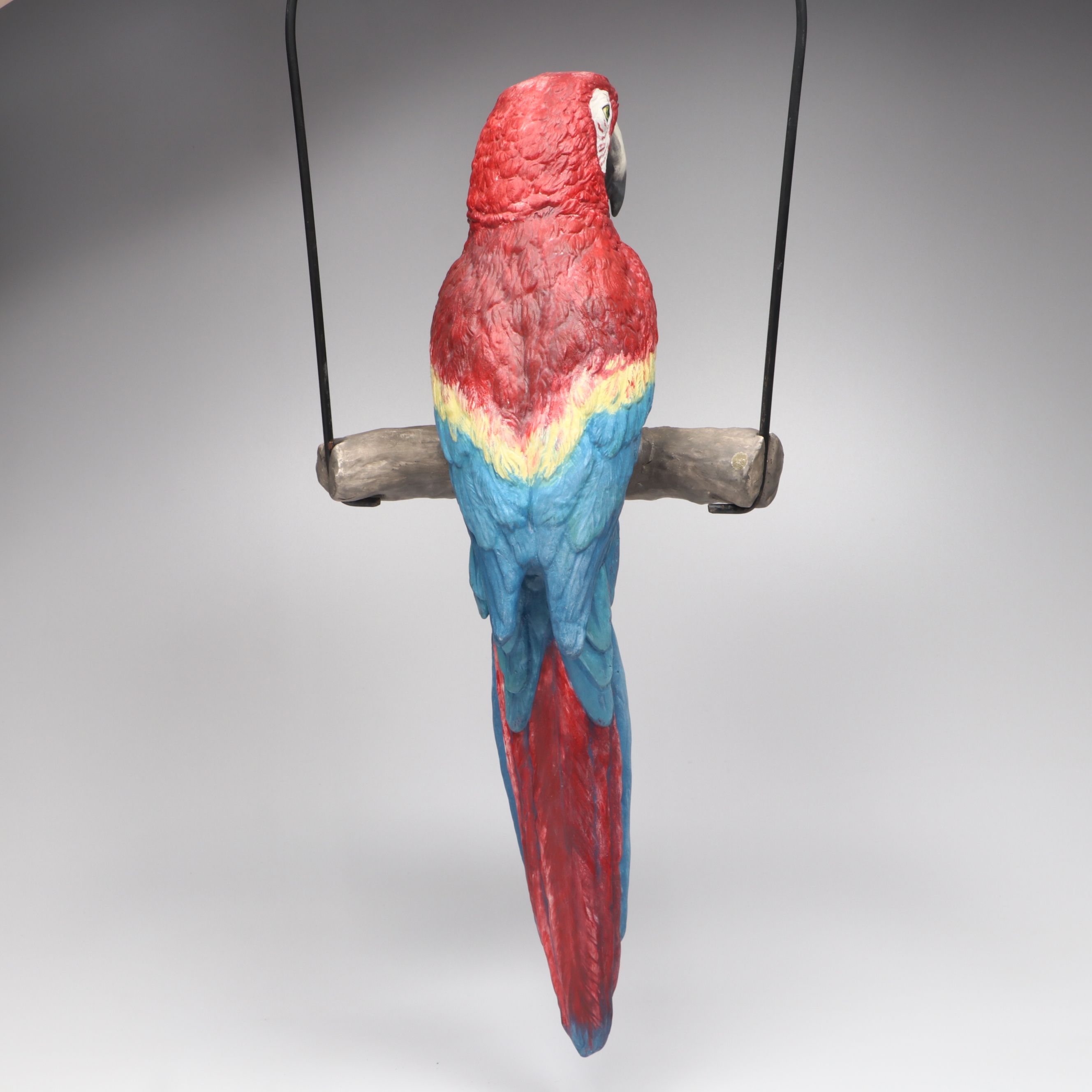The Townsends' Ceramic Scarlet Macaw Figure with Hanging Metal Perch