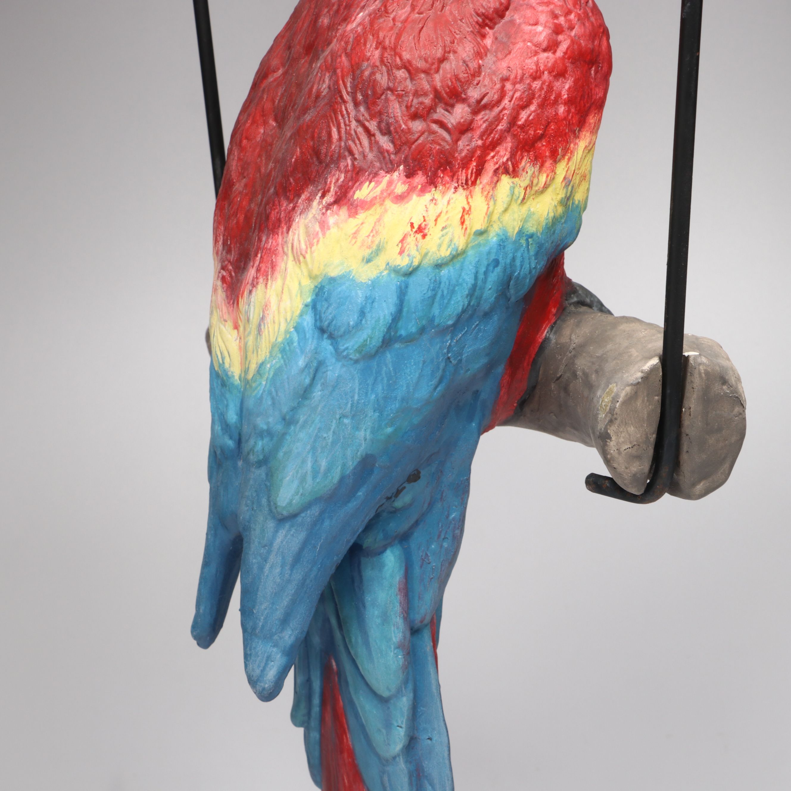The Townsends' Ceramic Scarlet Macaw Figure with Hanging Metal Perch