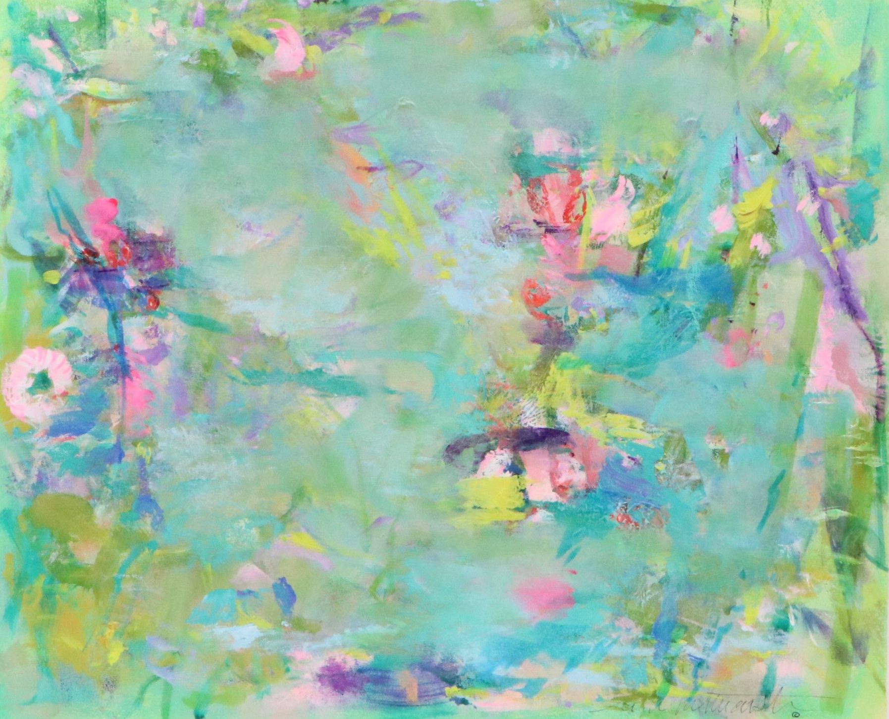 Mark Whitmarsh Acrylic Painting "Floral Reflections," 21st Century