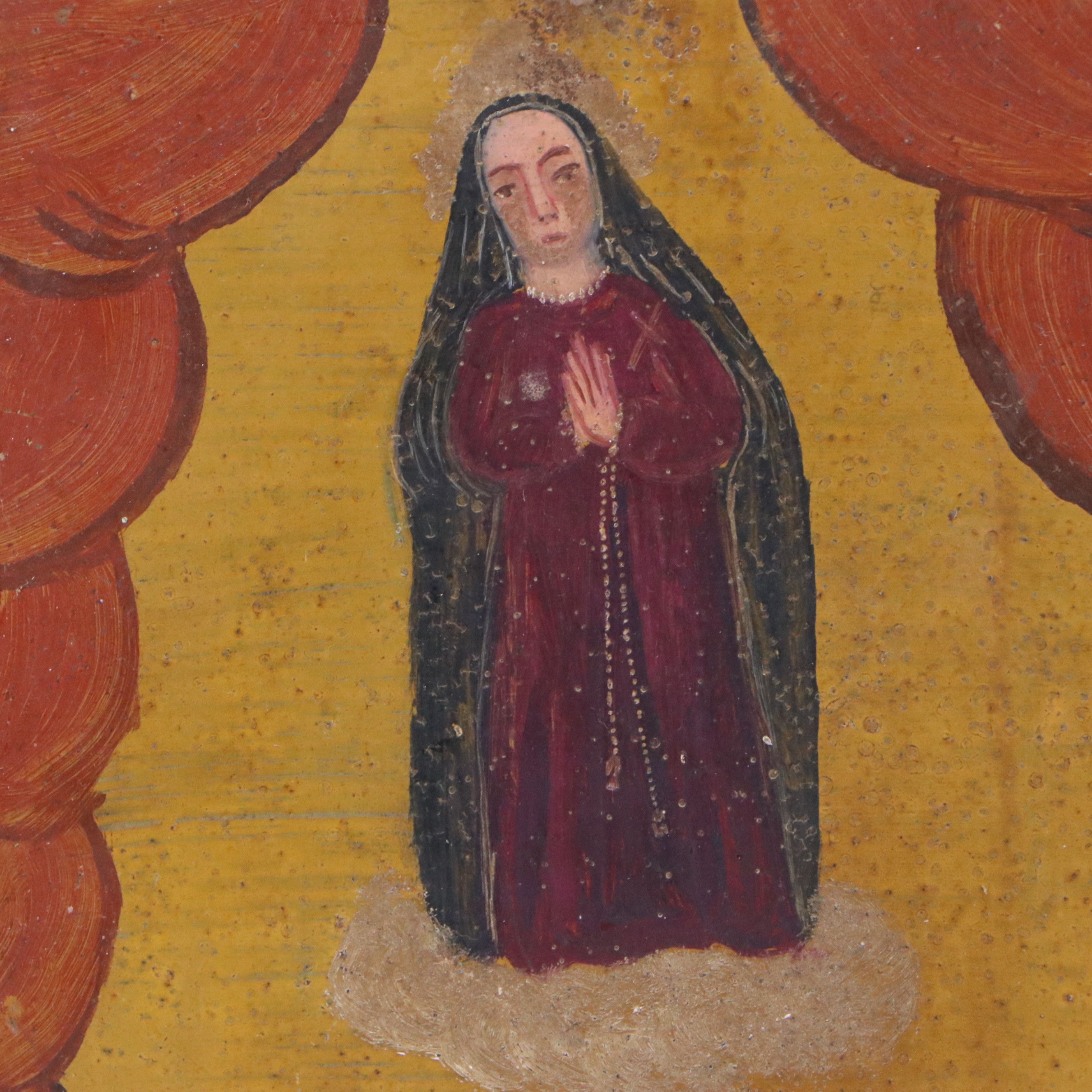 Mexican Metal Ex-Voto Retablo Painting With Verse, 1945