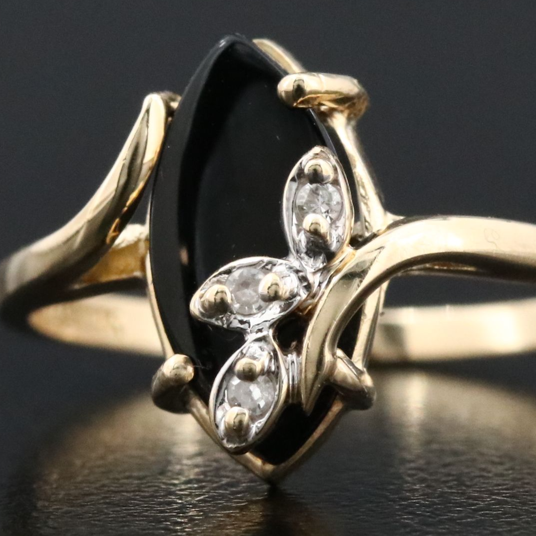14K Black Onyx and Diamond Vine Ring