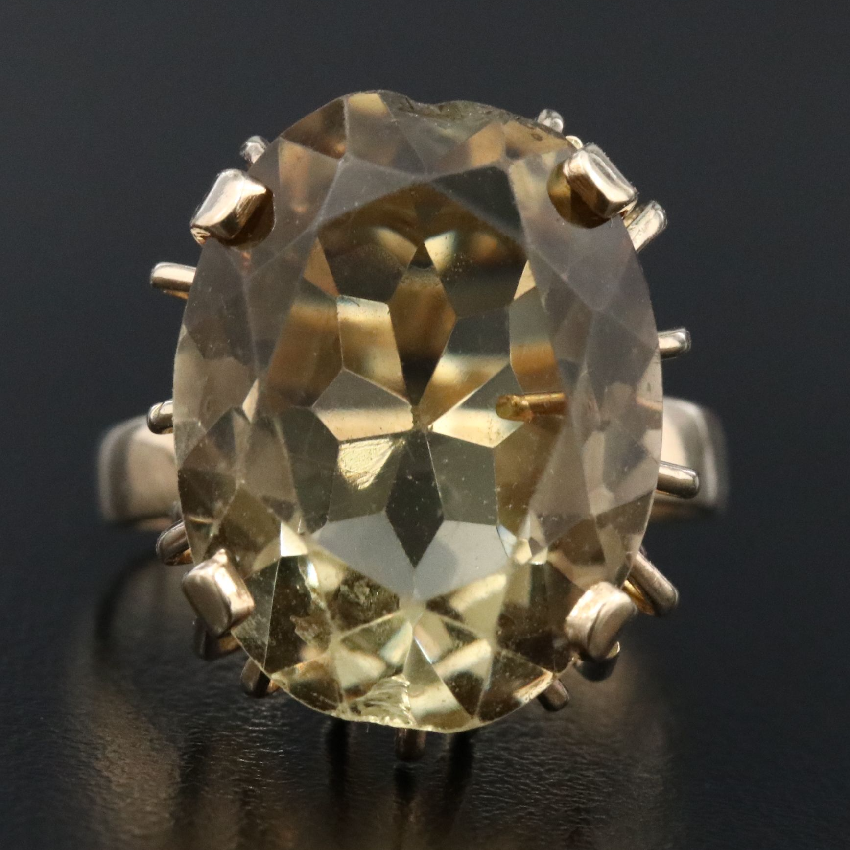 14K 14.58 CT Smoky Quartz Oval Ring