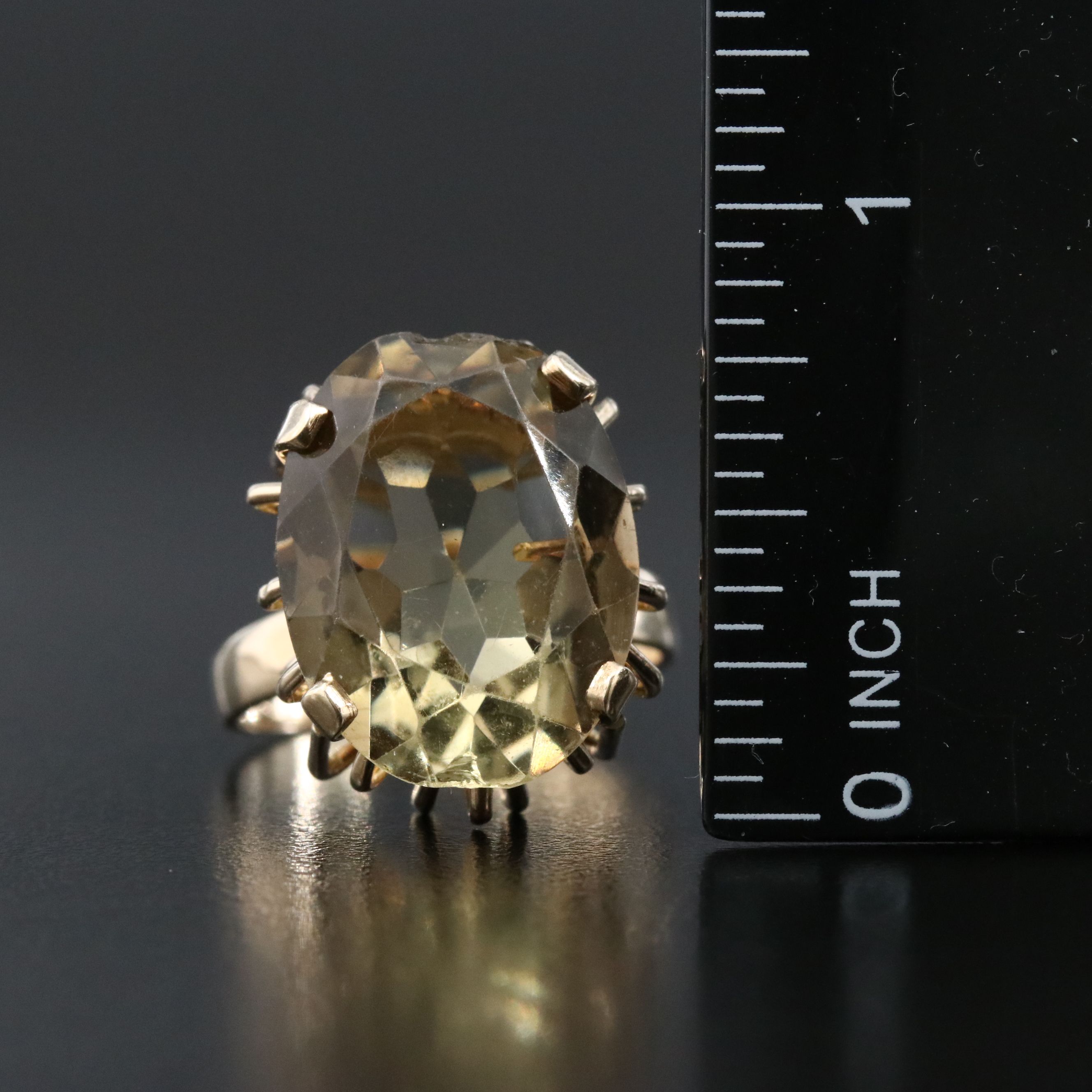 14K 14.58 CT Smoky Quartz Oval Ring