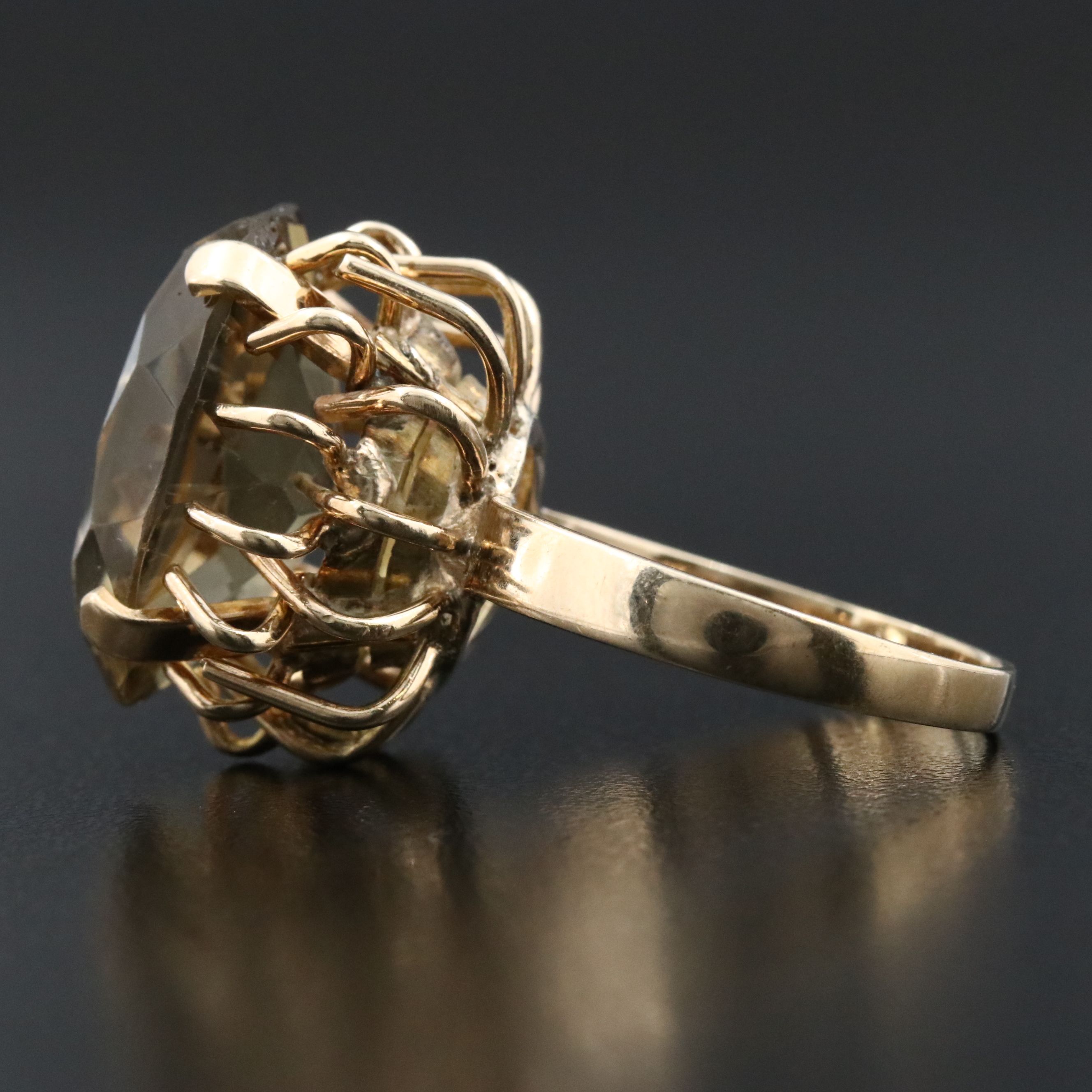 14K 14.58 CT Smoky Quartz Oval Ring