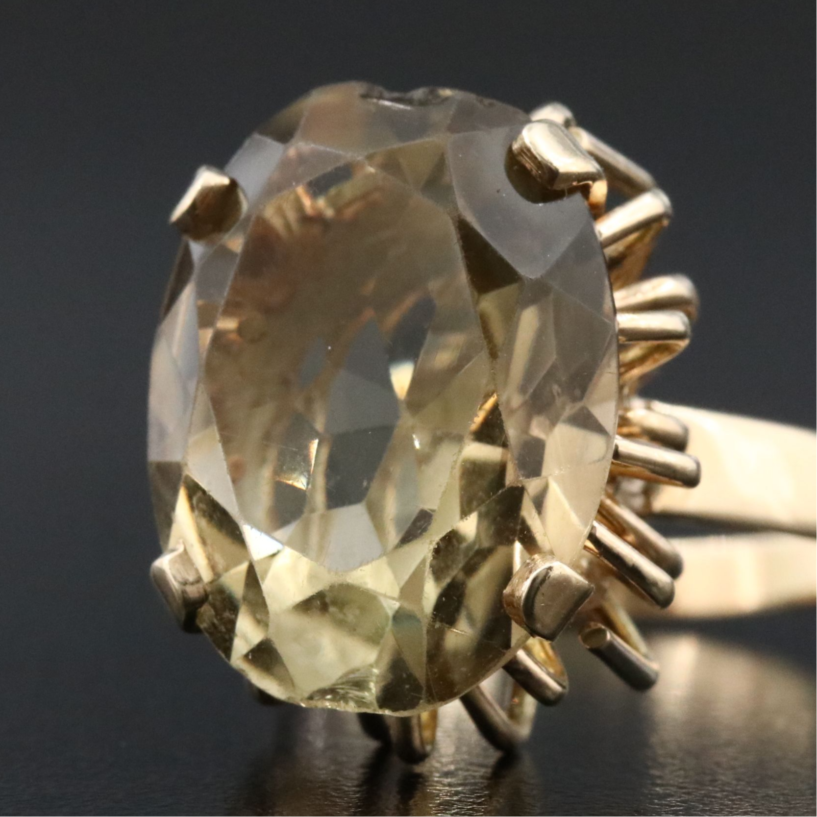 14K 14.58 CT Smoky Quartz Oval Ring