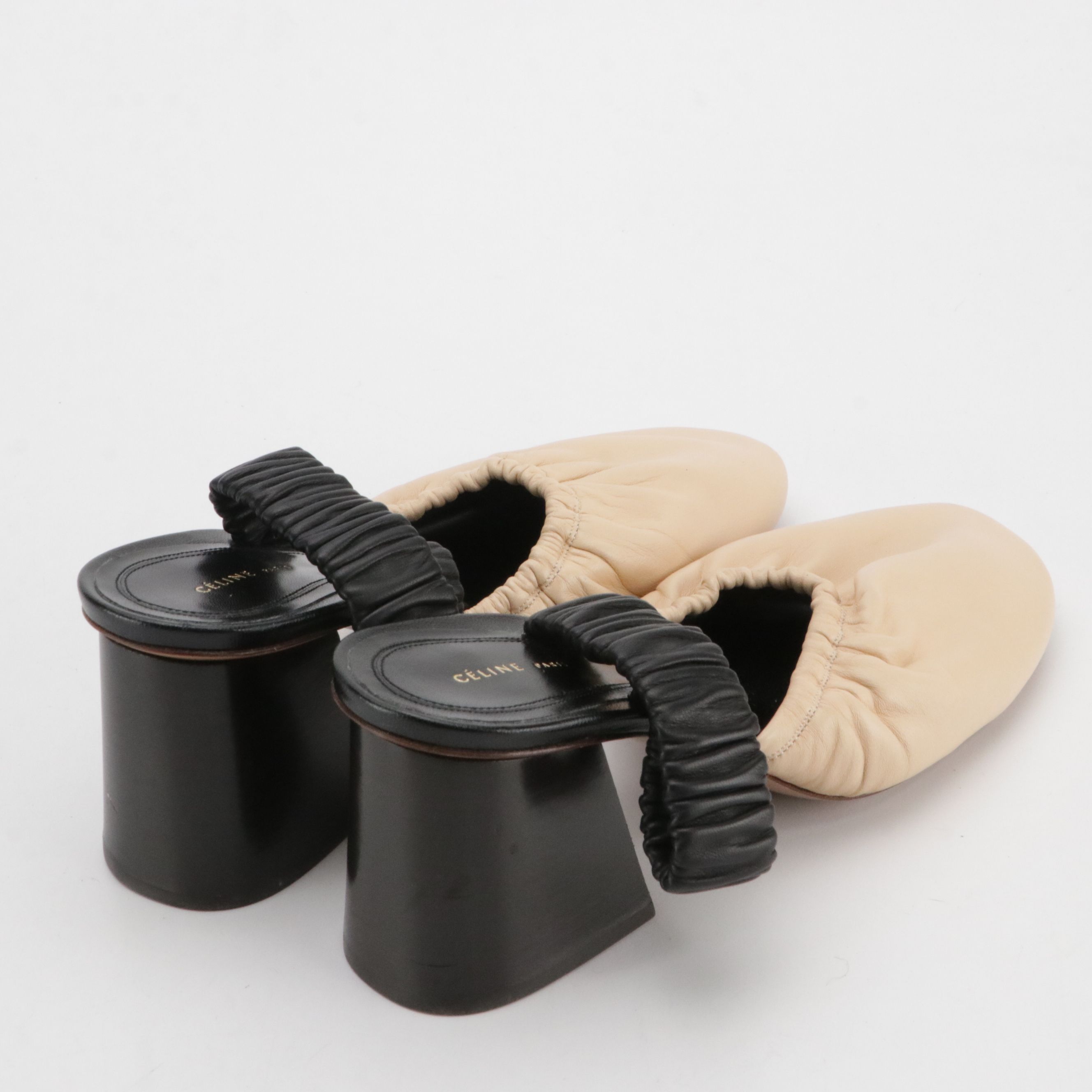 Céline Bicolor Lambskin Leather Block Heel Mules